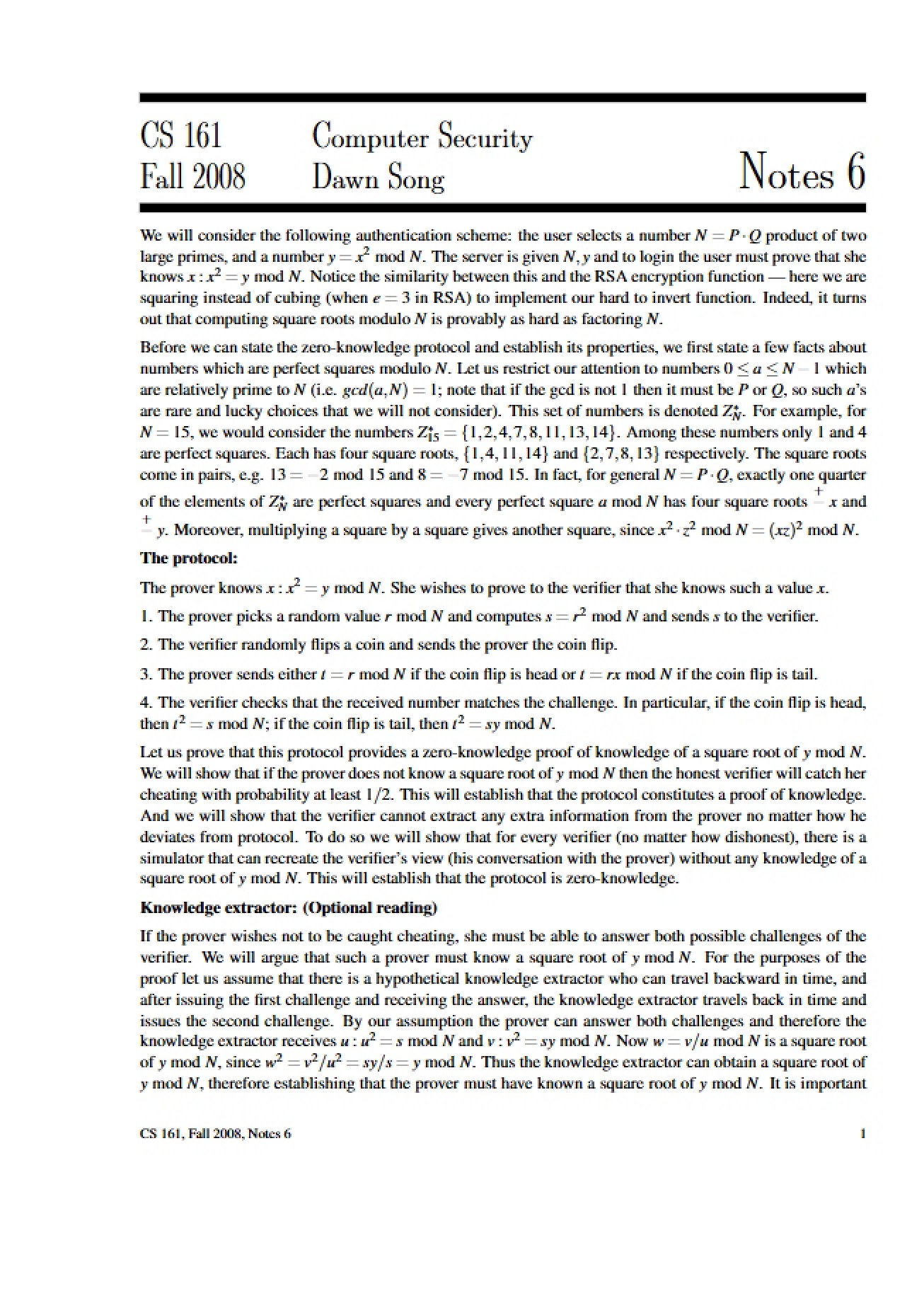 Notes for Computer Security Lecture