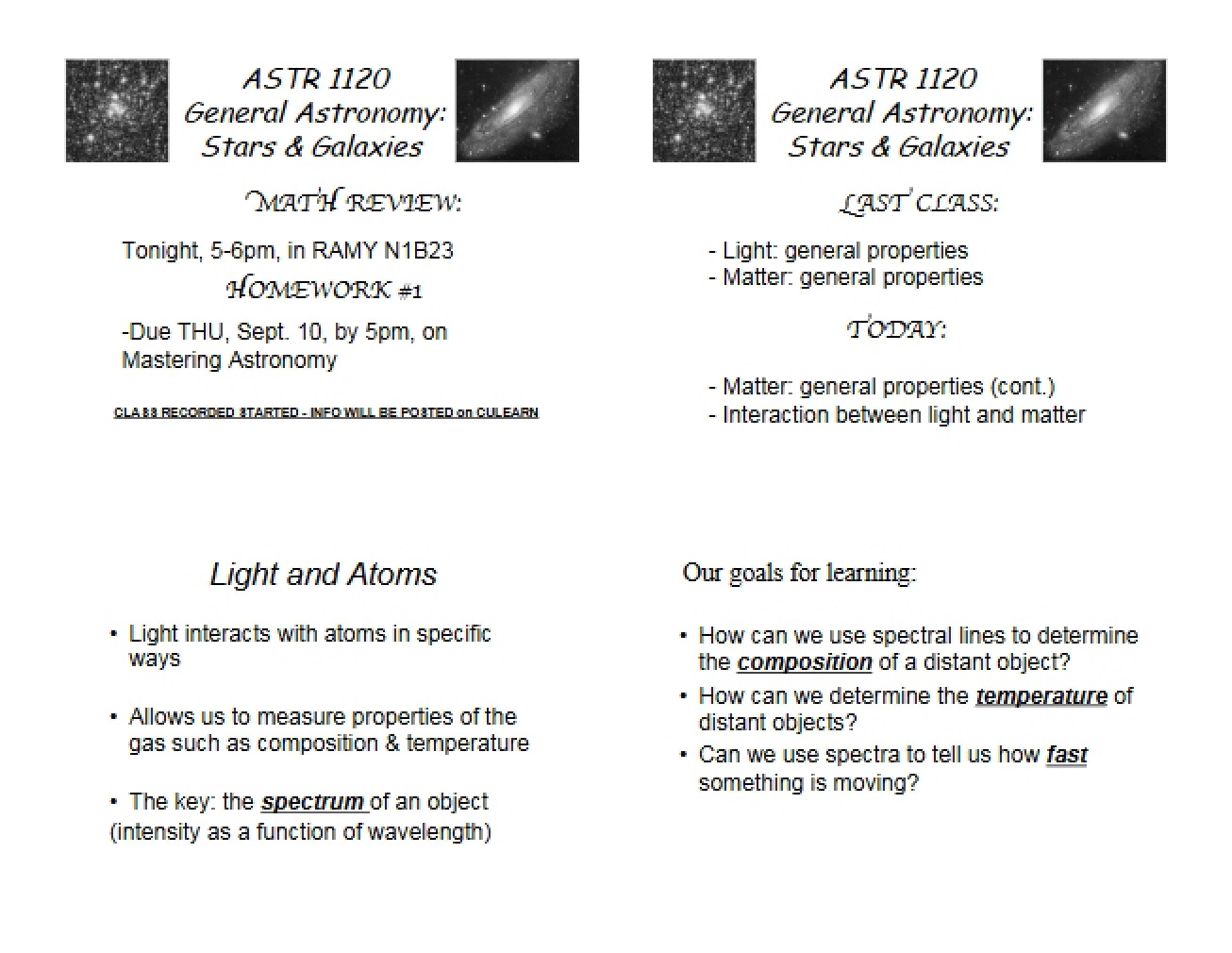 Notes from a General Astronomy Lecture