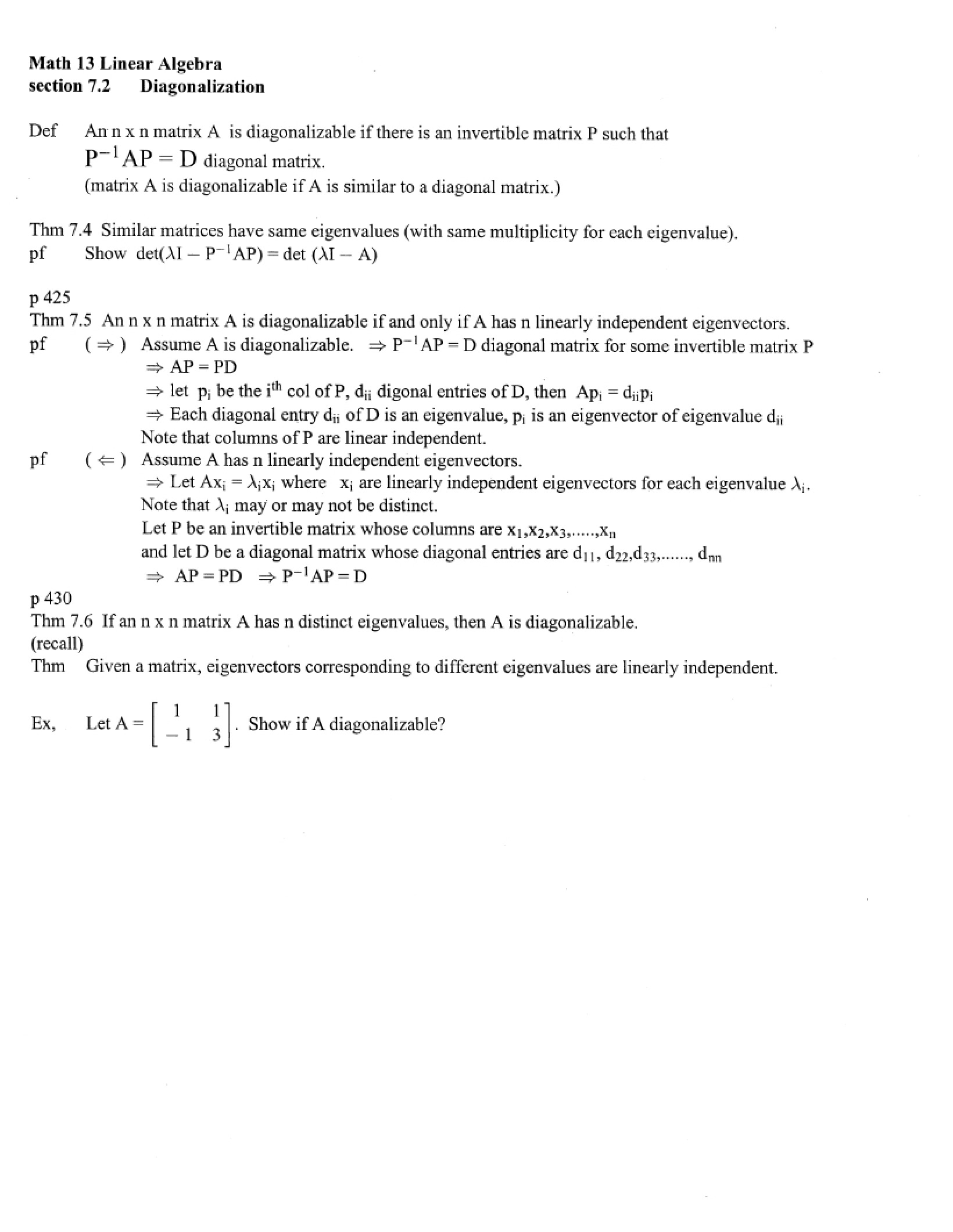 Section 7.2 Process of Diagonalization