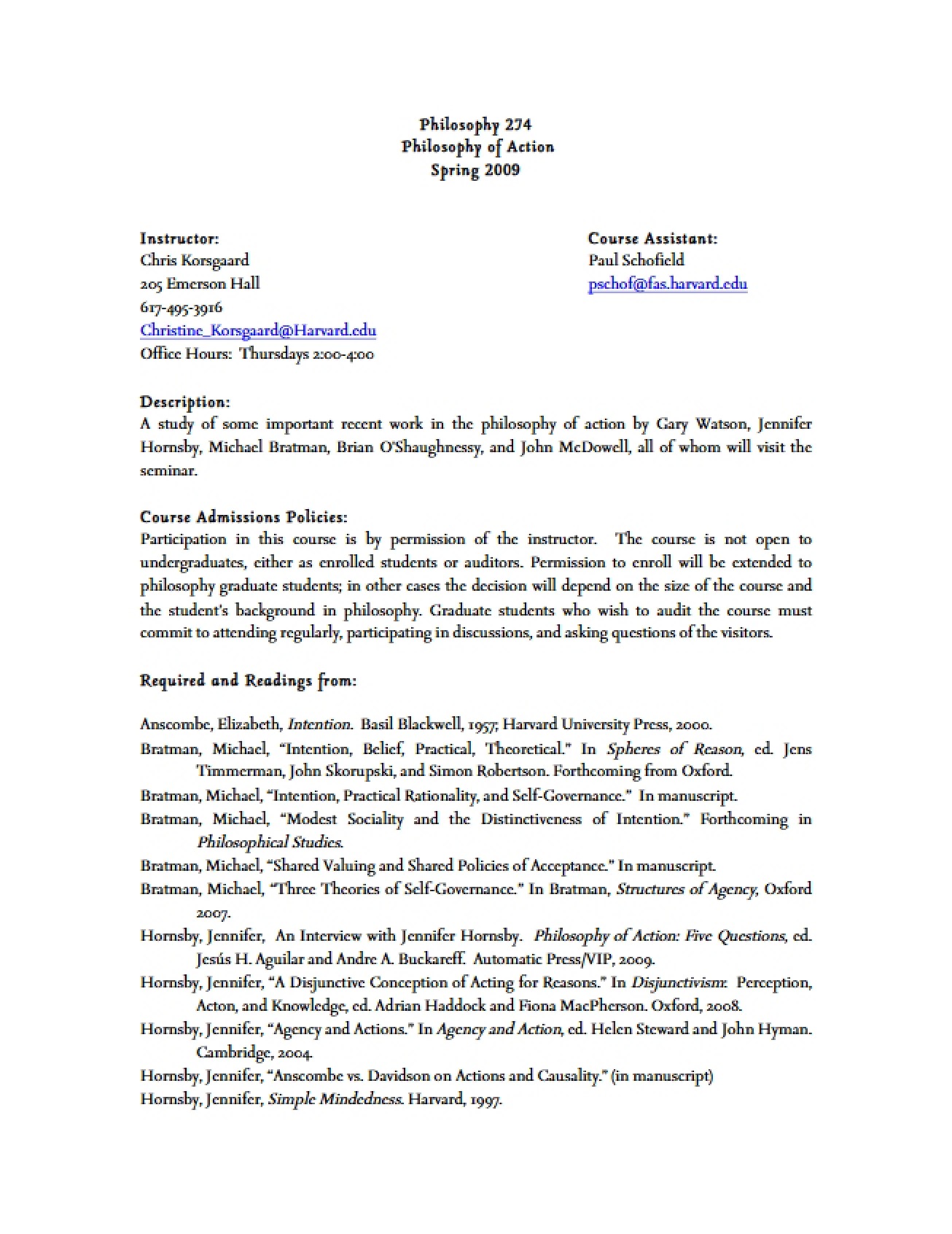 Action Philosophy Syllabus