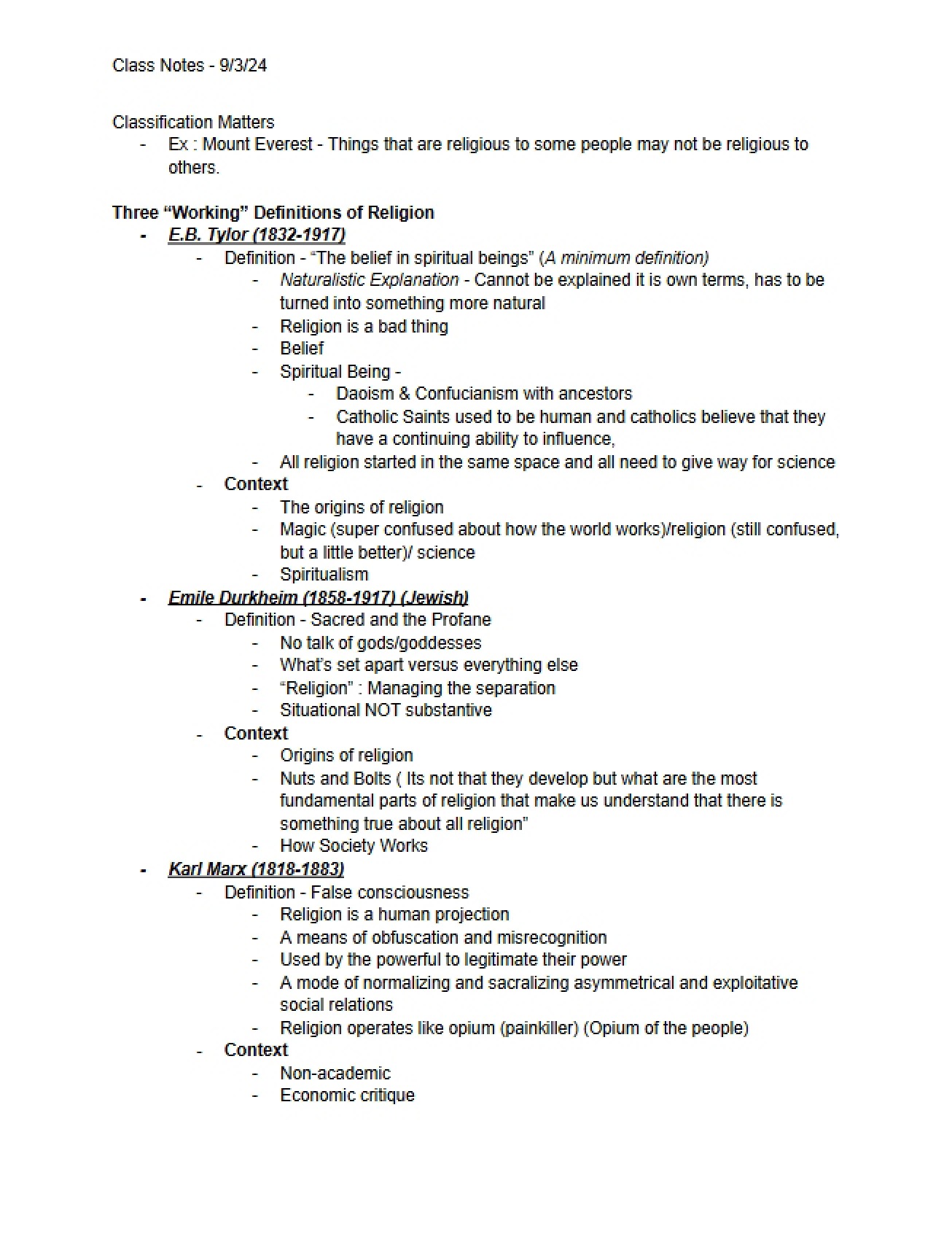 Notes from Class