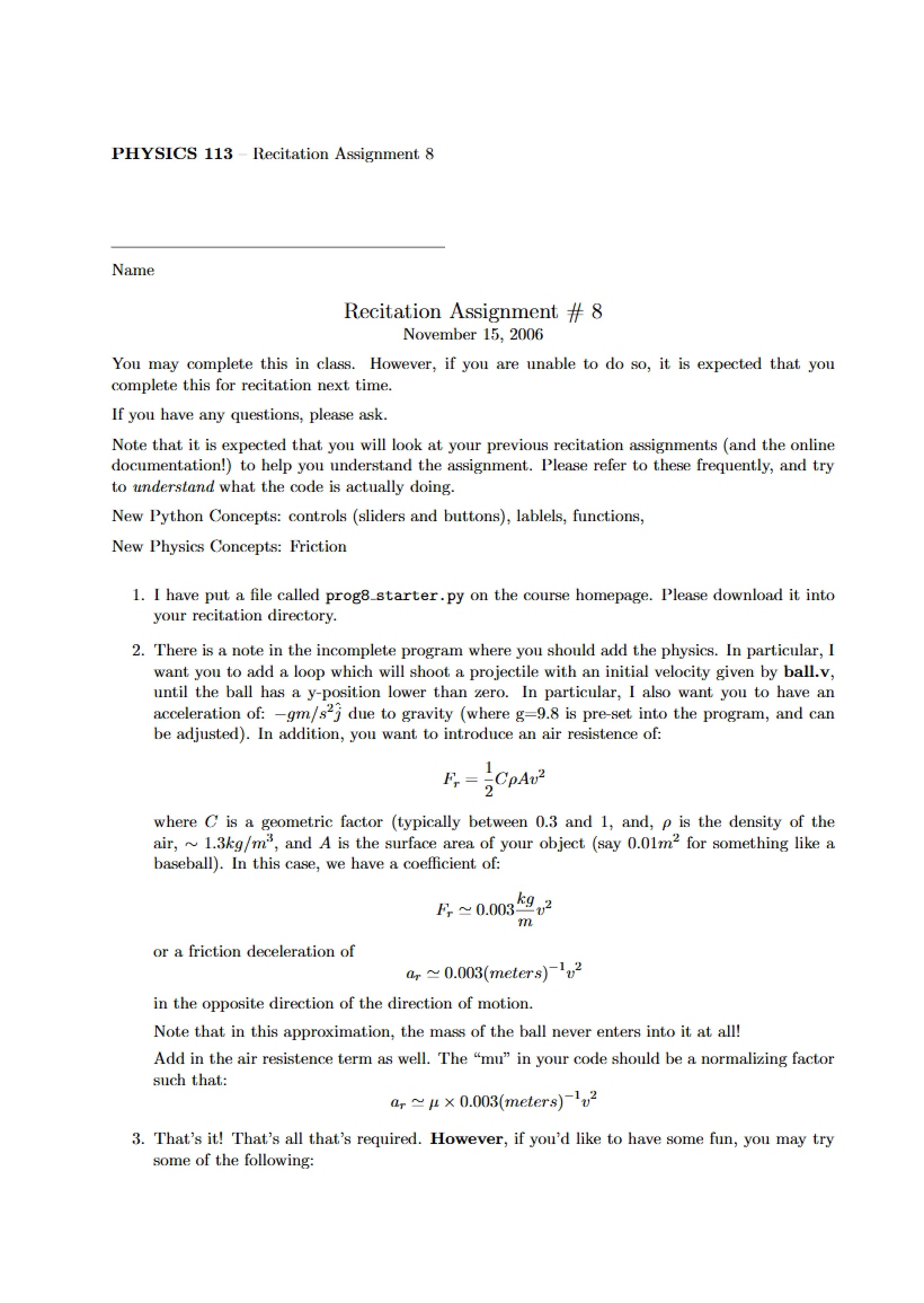 Assignment for Recitation Eight