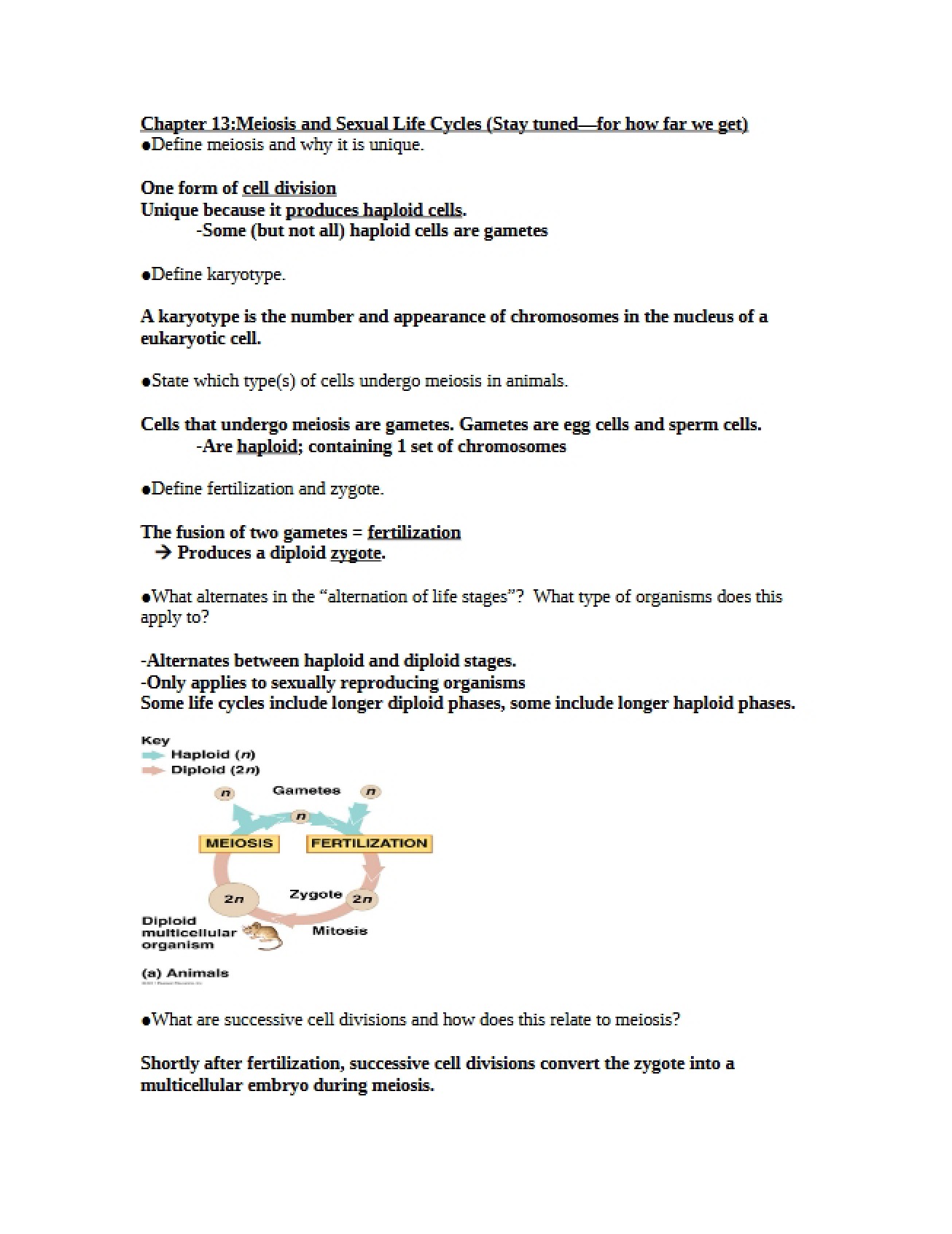 Sexual Life Cycles and Meiosis Chapter 13