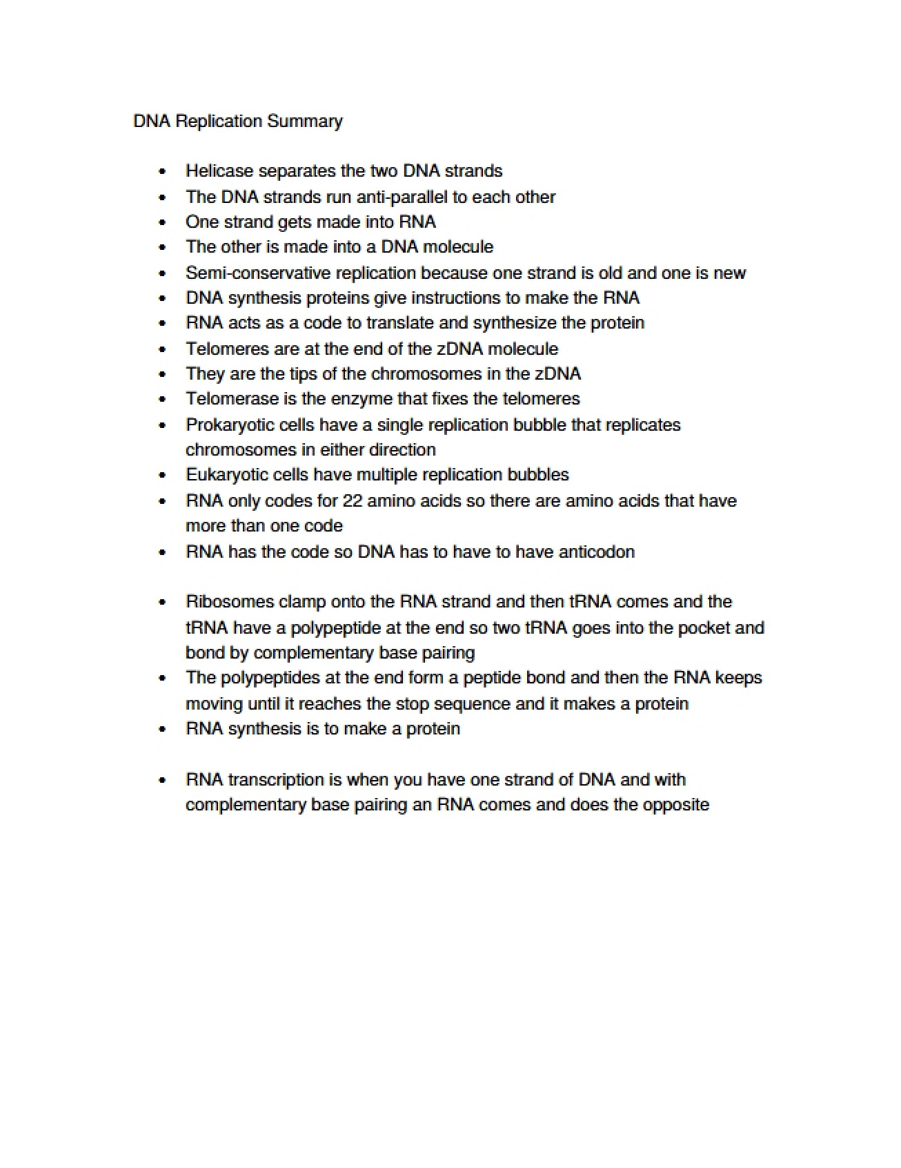 Summary of DNA Replication