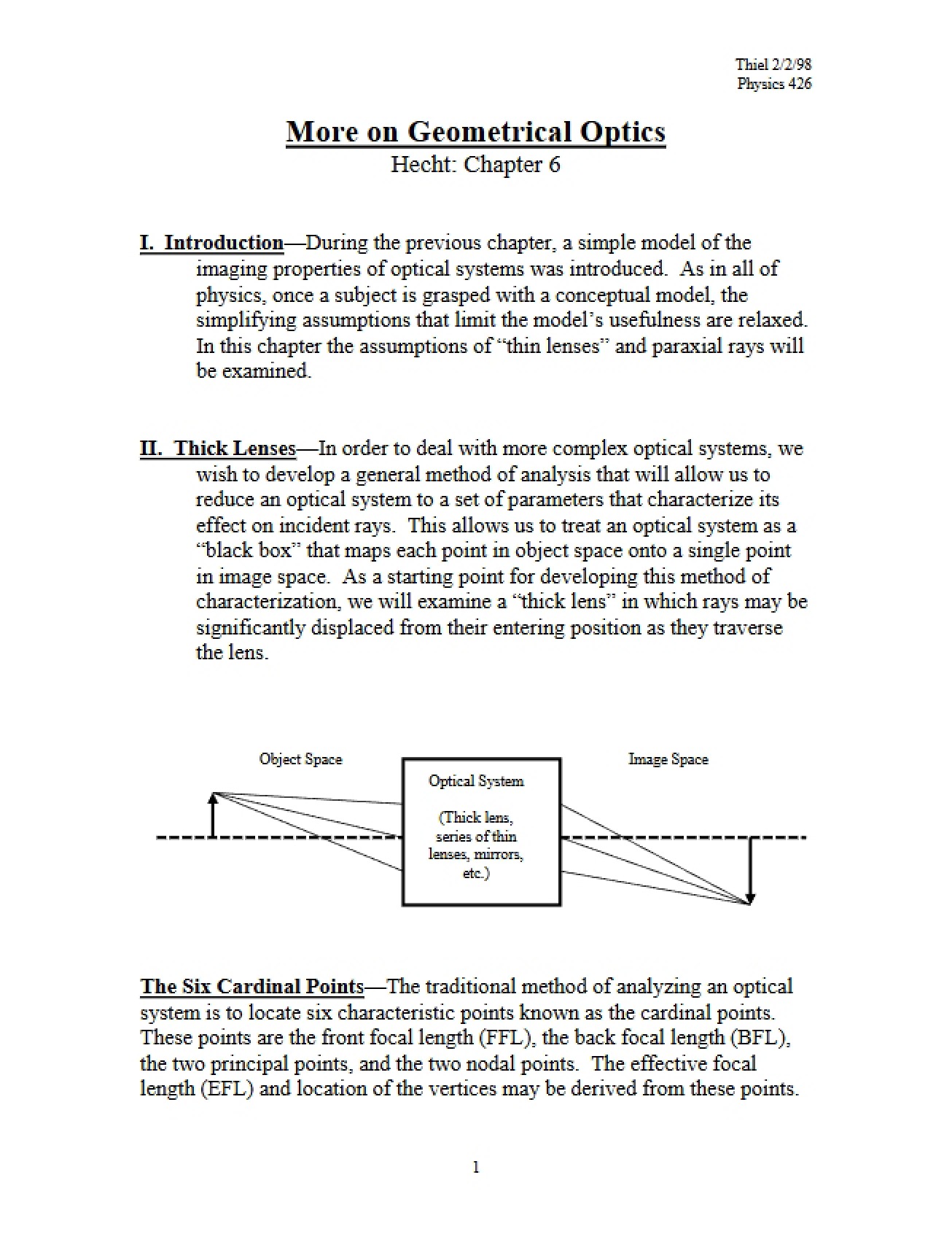 Geometrical Optics Continued