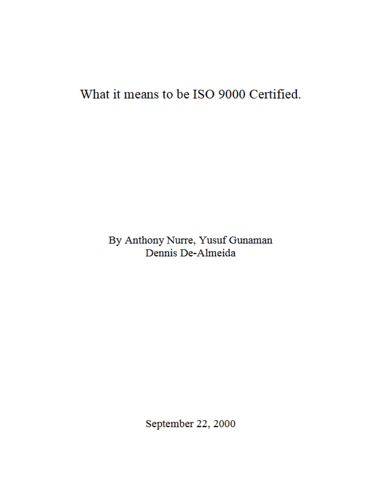 Overview of ISO 9000 Certification