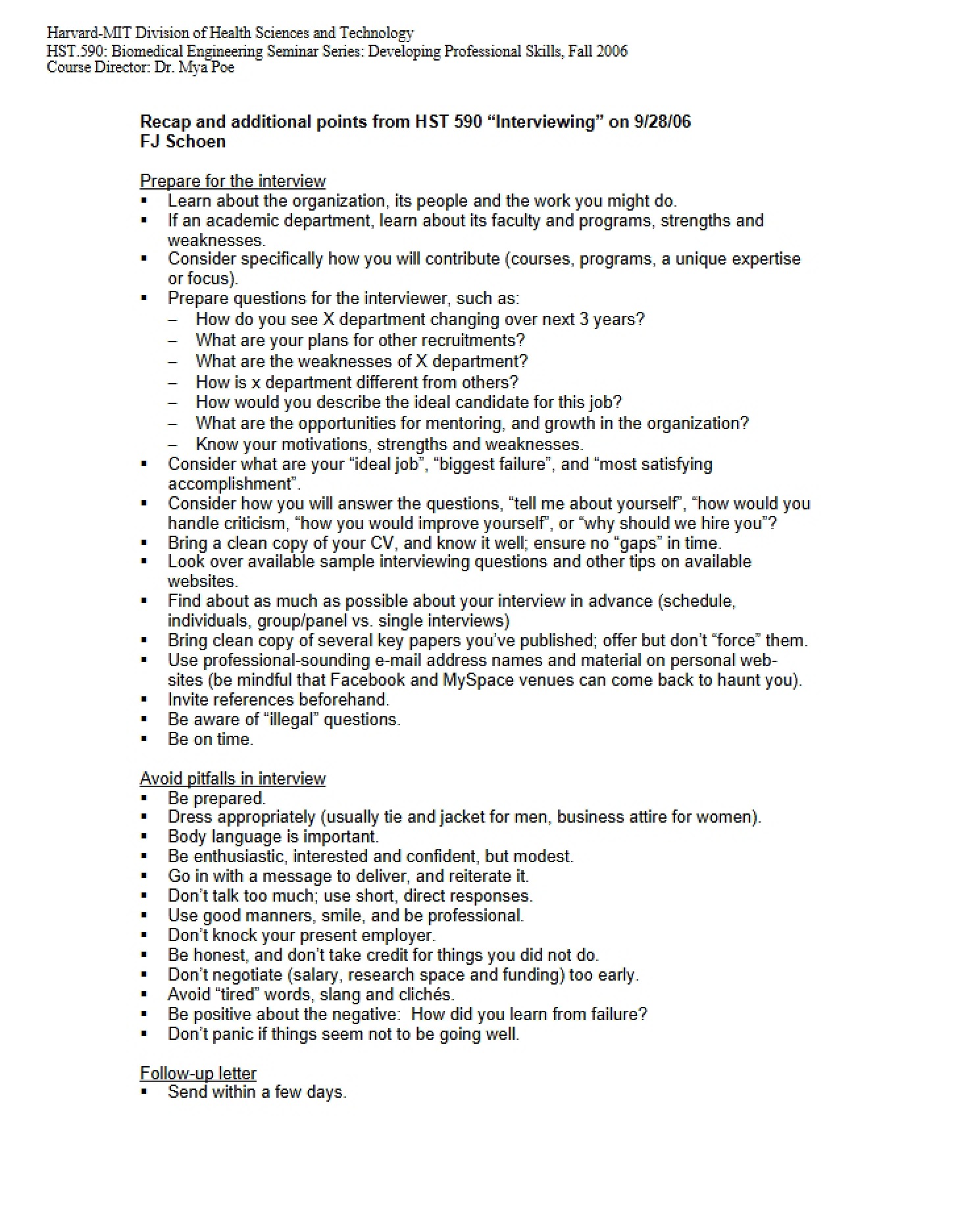 Additional Points and Summary