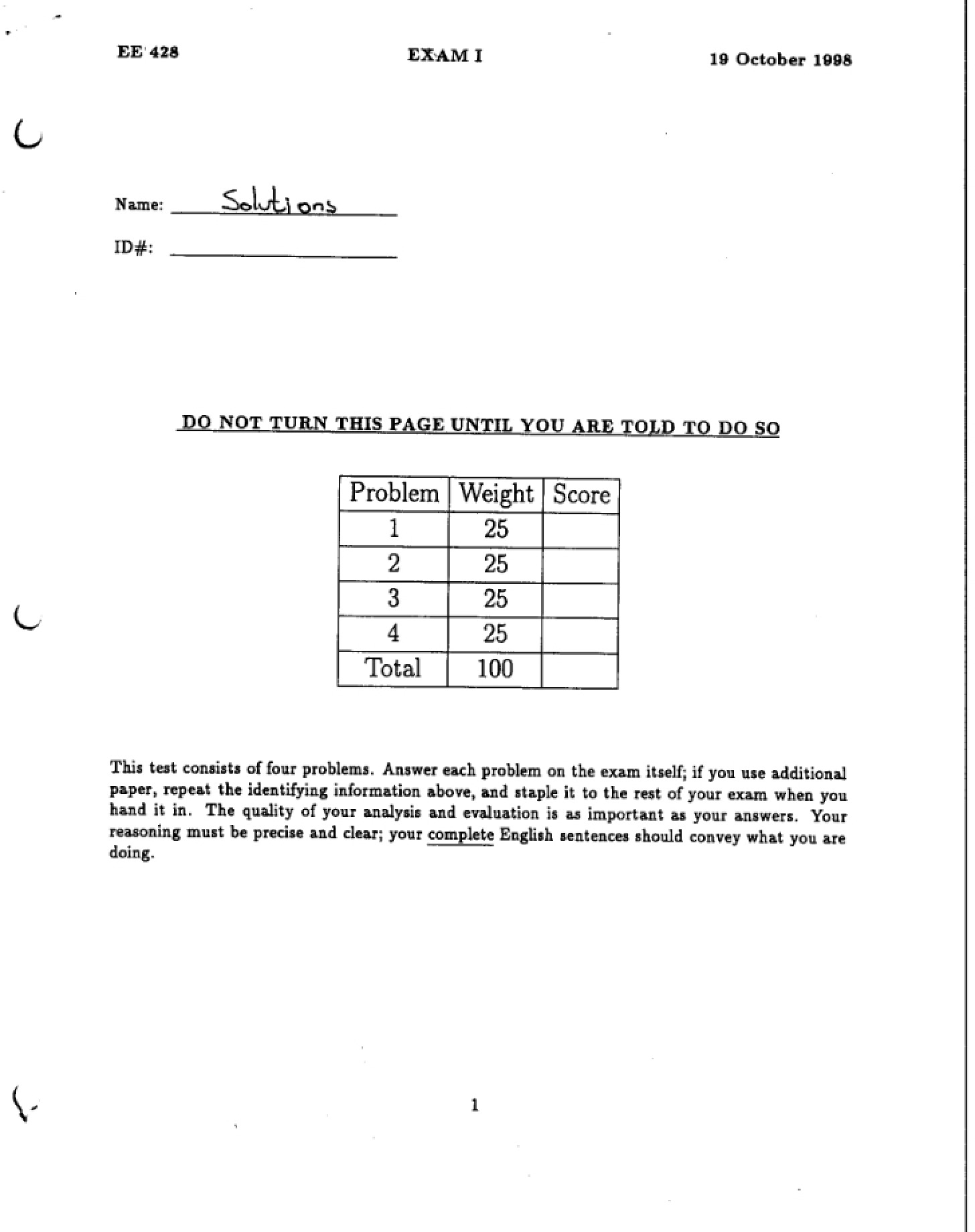 First Test Fall 98