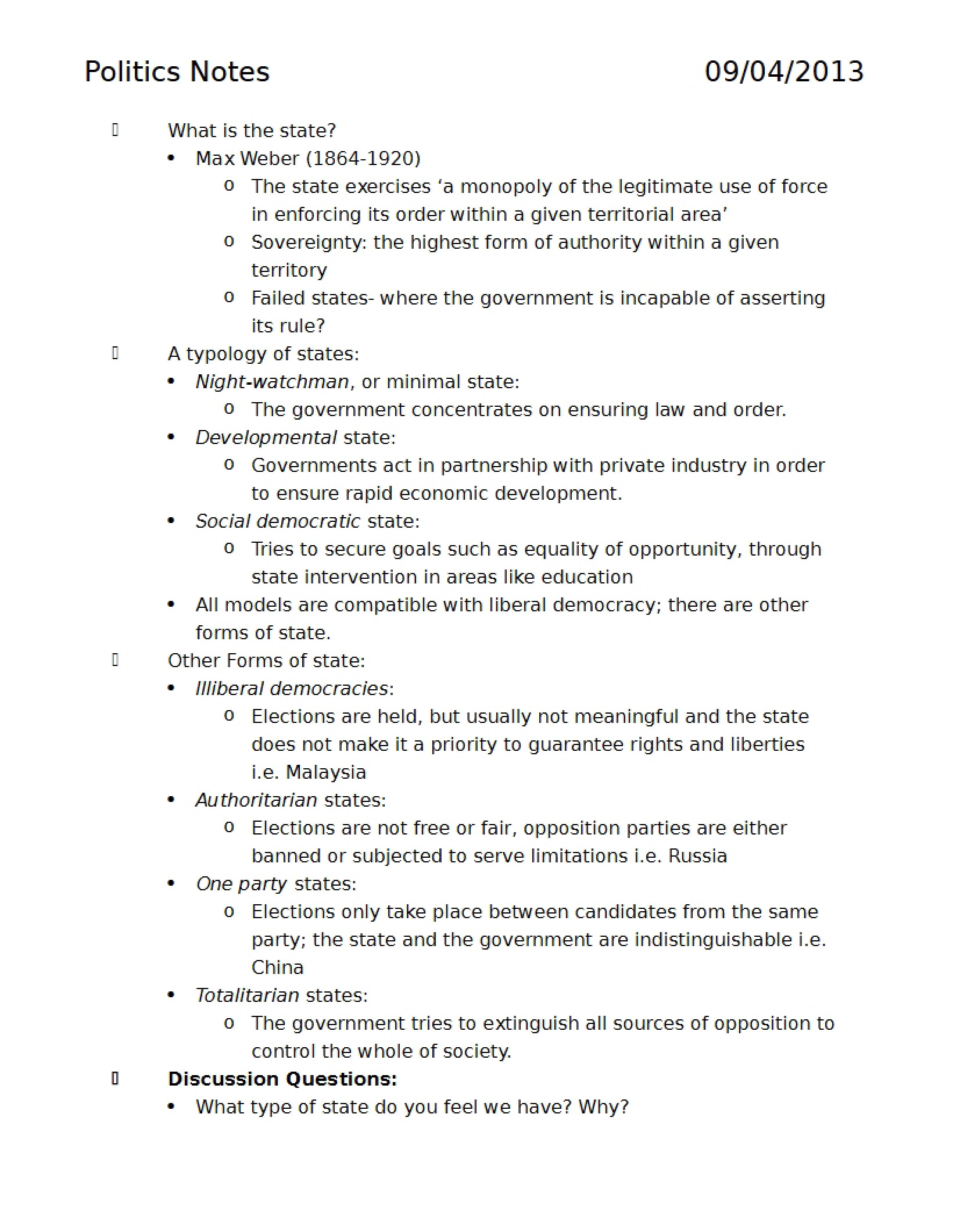 Class Notes POL 94