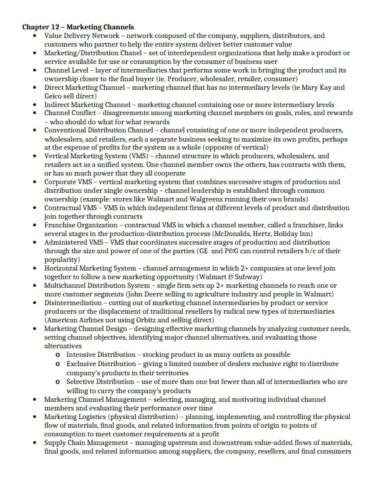 Channels of Marketing - Chapter 12