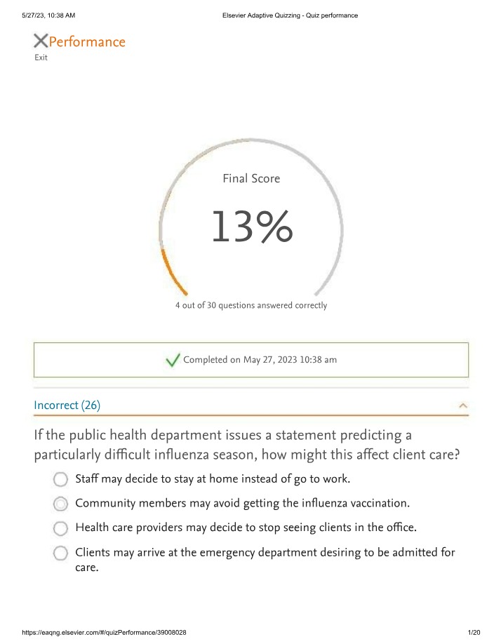 Impact of Public Health Statements on Client - Quiz Performance