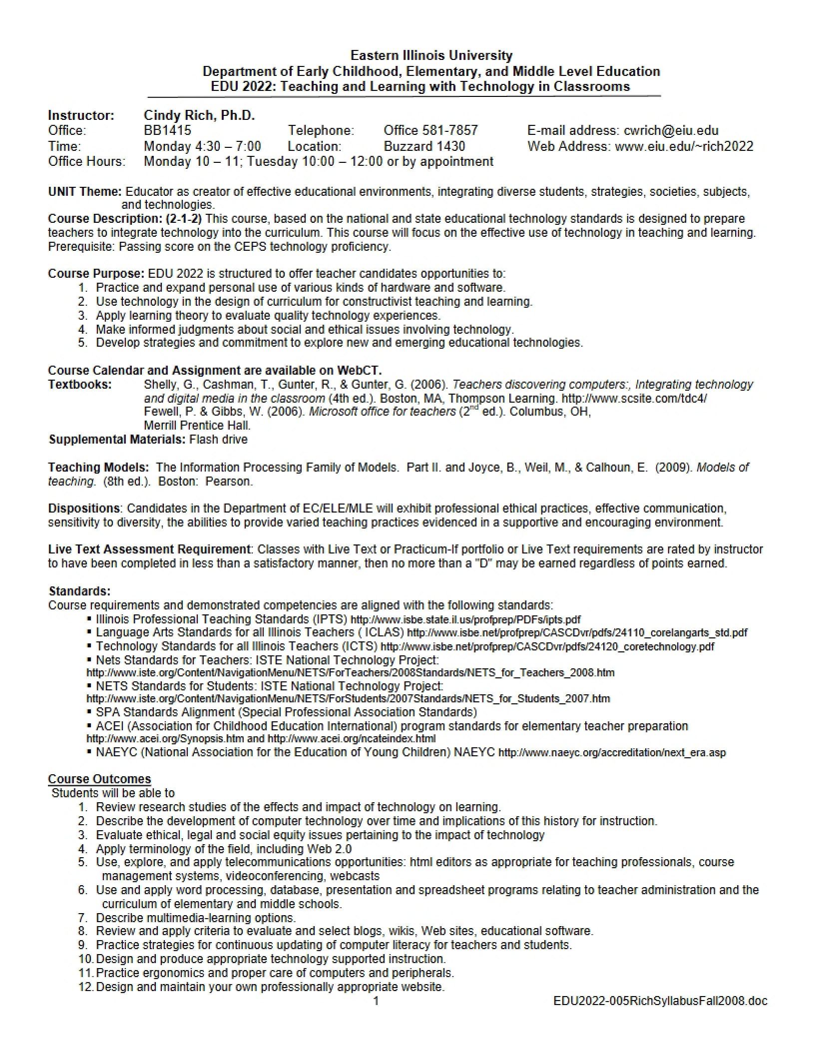 Syllabus for Technology Integration