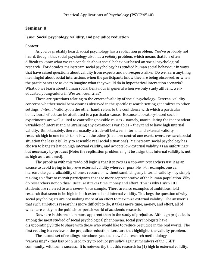 Impact of the Validity Problem in Social Psychology on Prejudice
