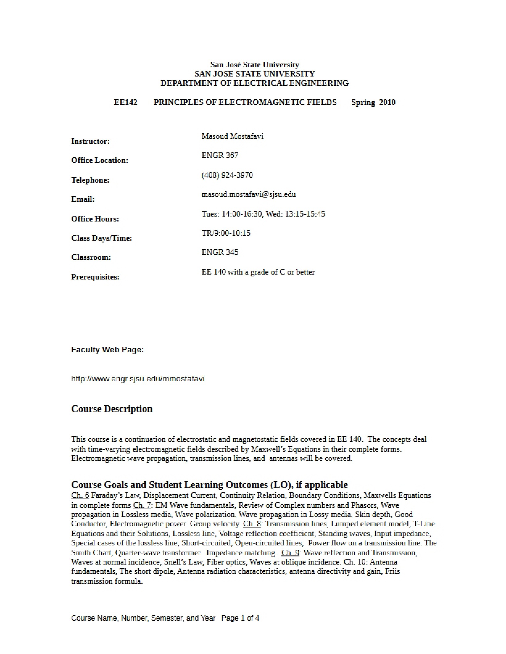 Class Regulations EE 142