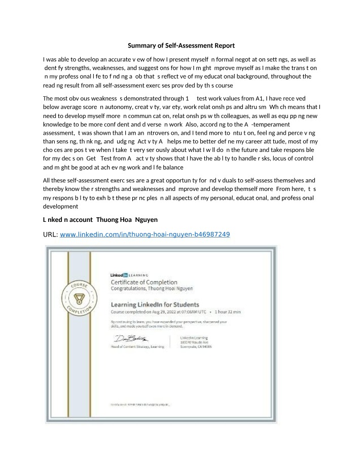 Self-Assessment Report Summary