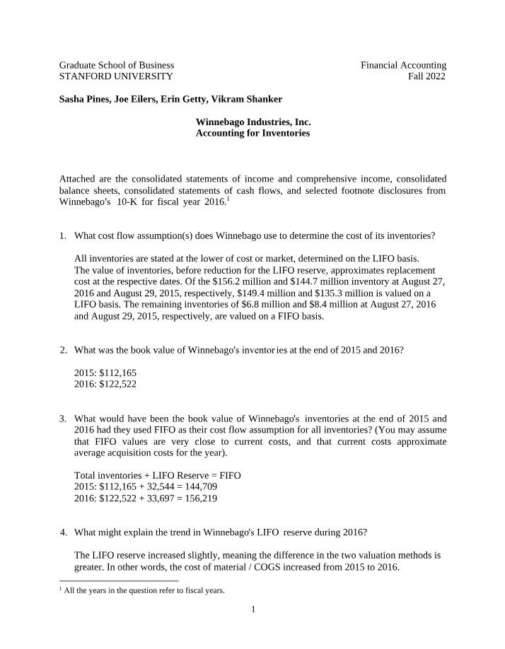 Winnebago Case Study Questions