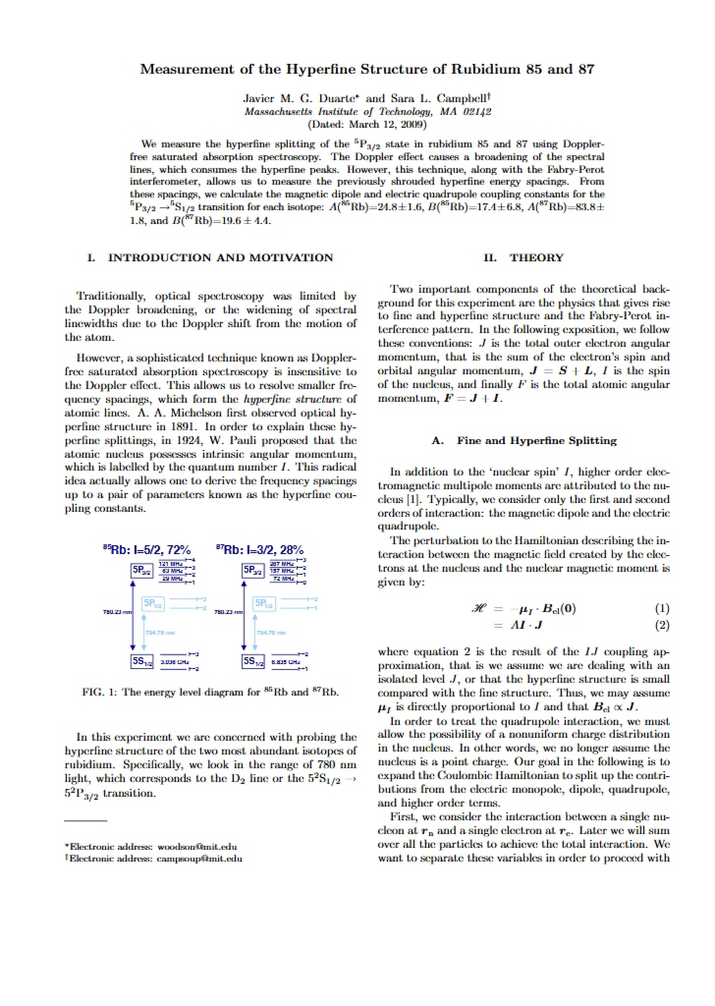 Rubidium Hyperfine Structure Measurement