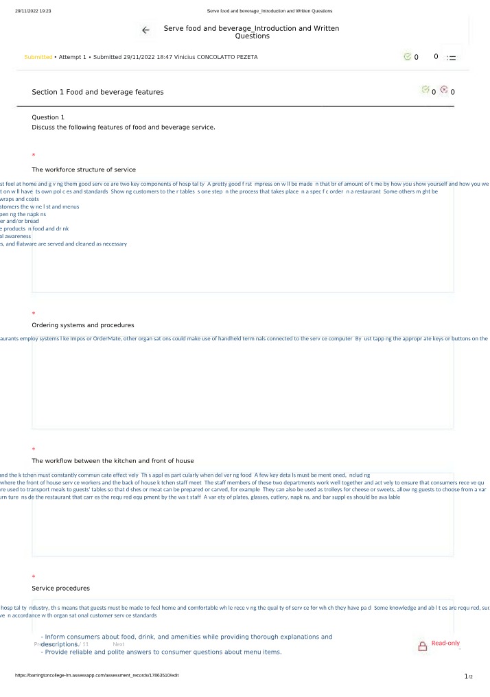 Food and Beverage Service - Written Questions