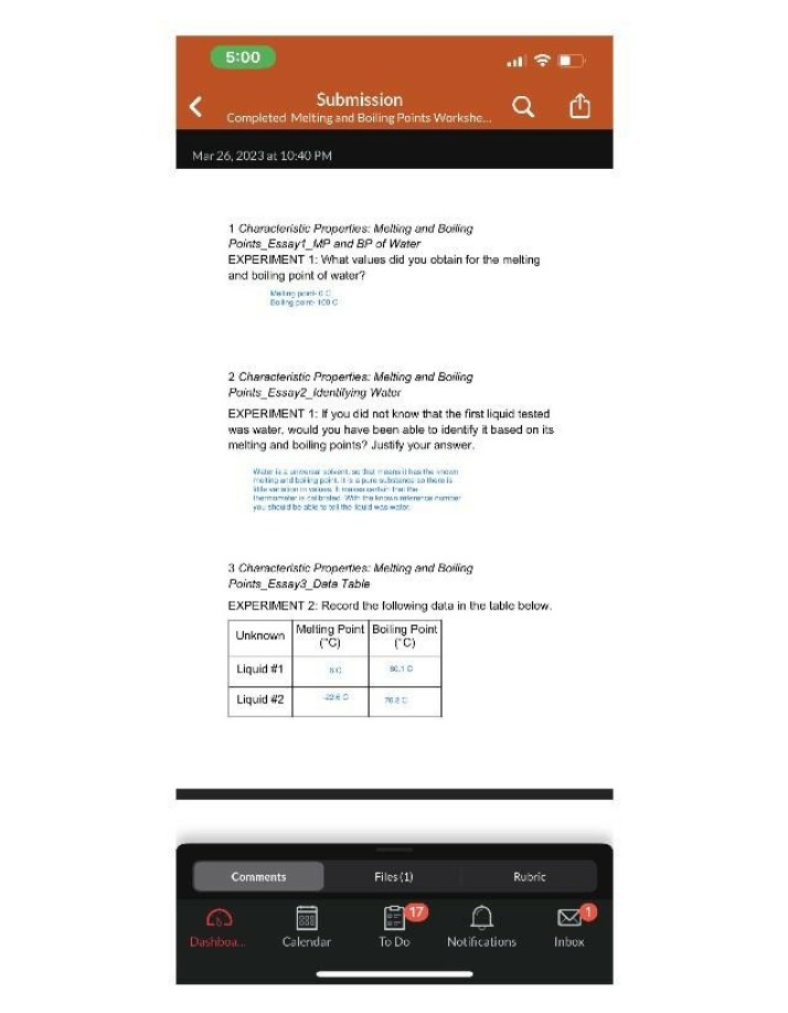 Worksheet on Melting and Boiling Points