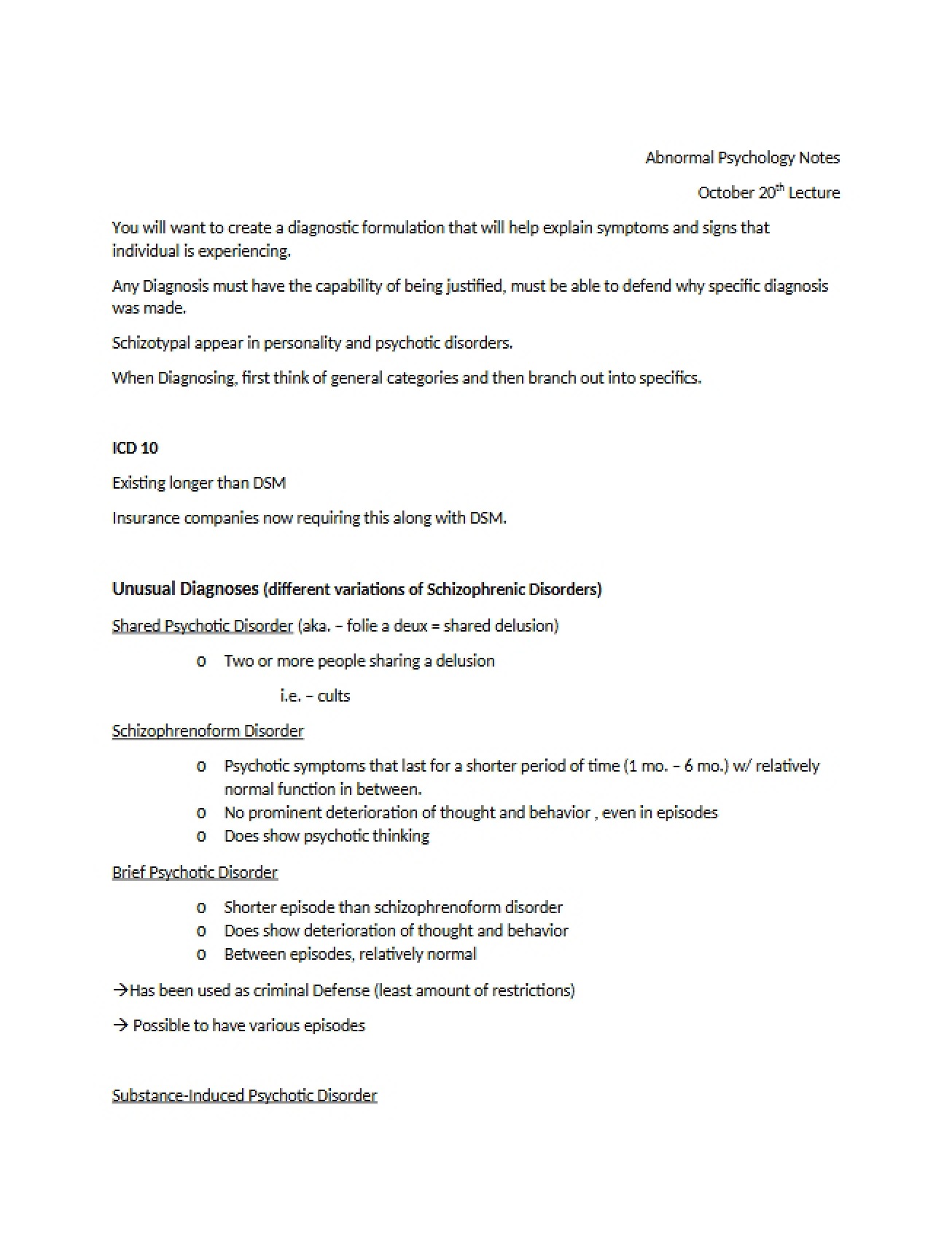 Notes on Abnormal Psychology (2)