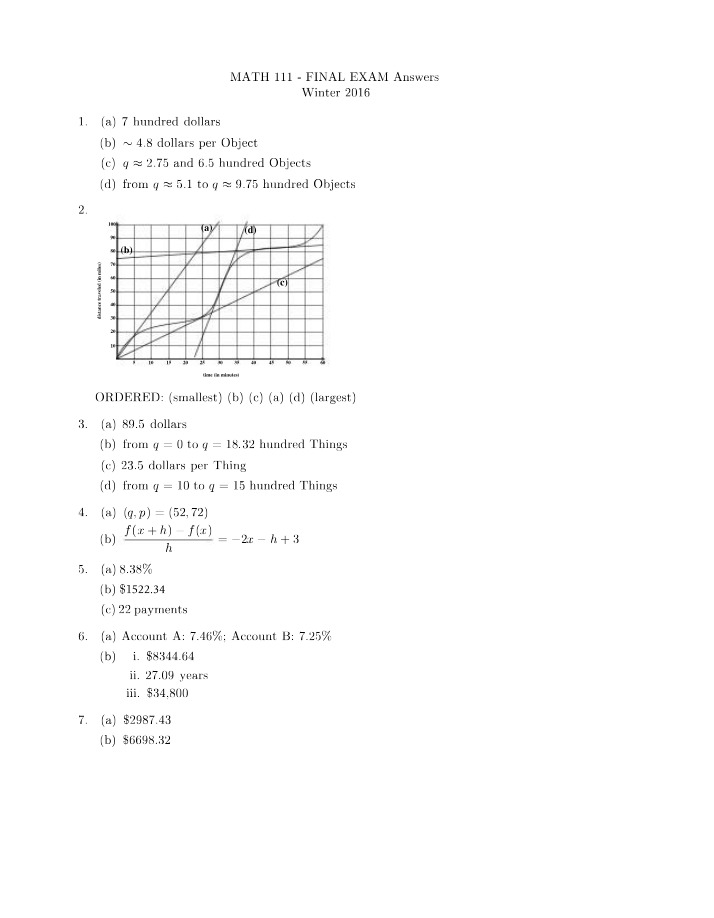 MATH 111 Winter 2016 Final Exam Answers