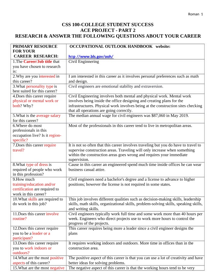 Career Research Questions - ACE Project Part 2