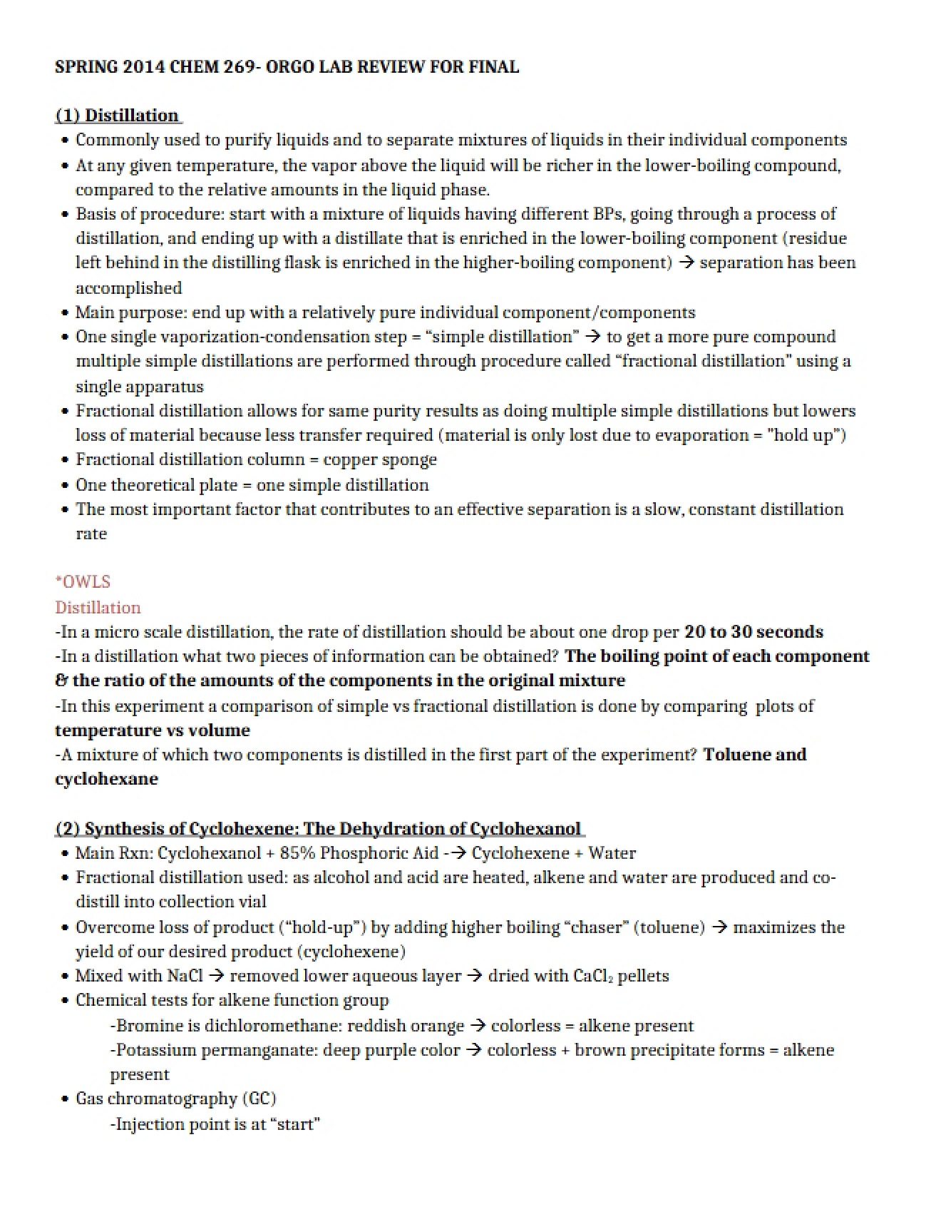 Final Exam Review for Organic Lab