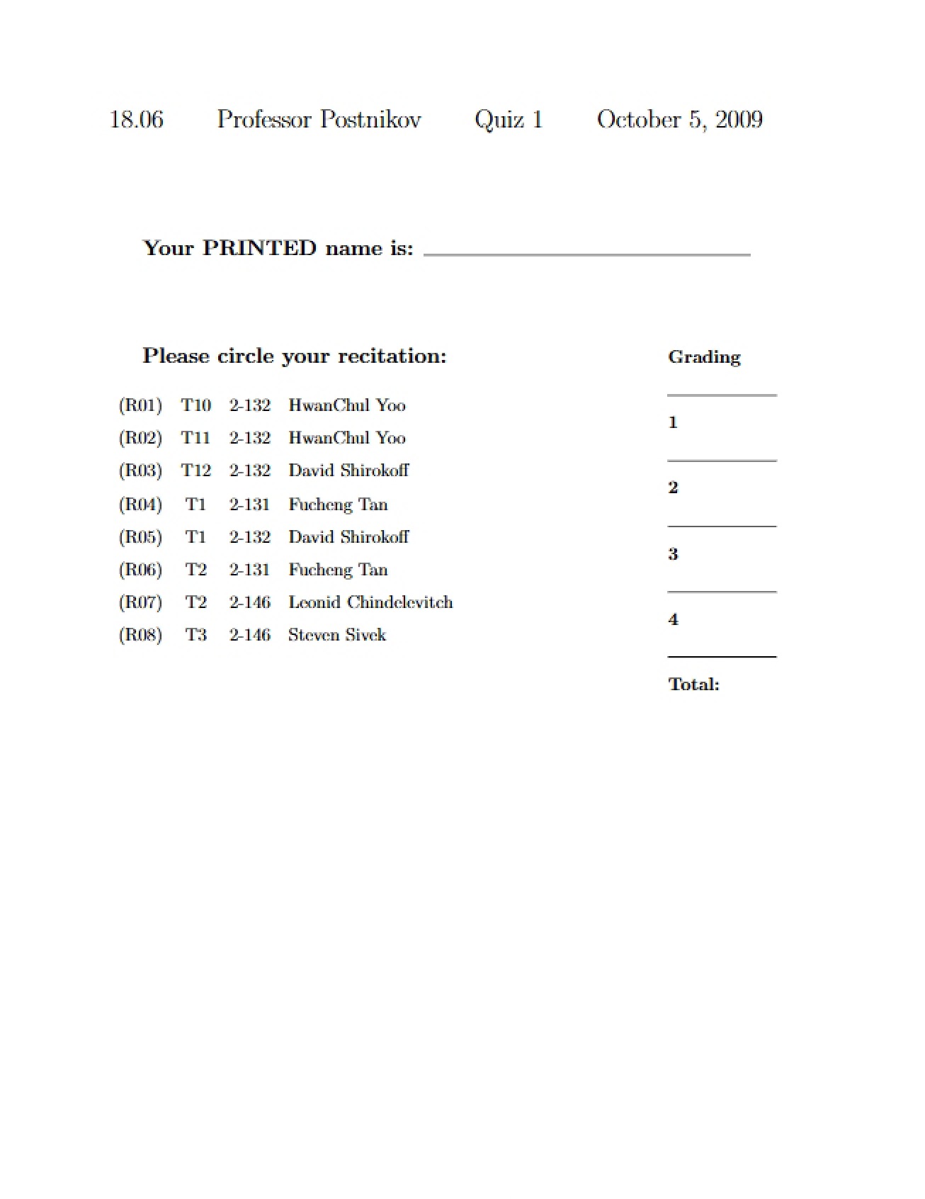 First Quiz (Linear Algebra)