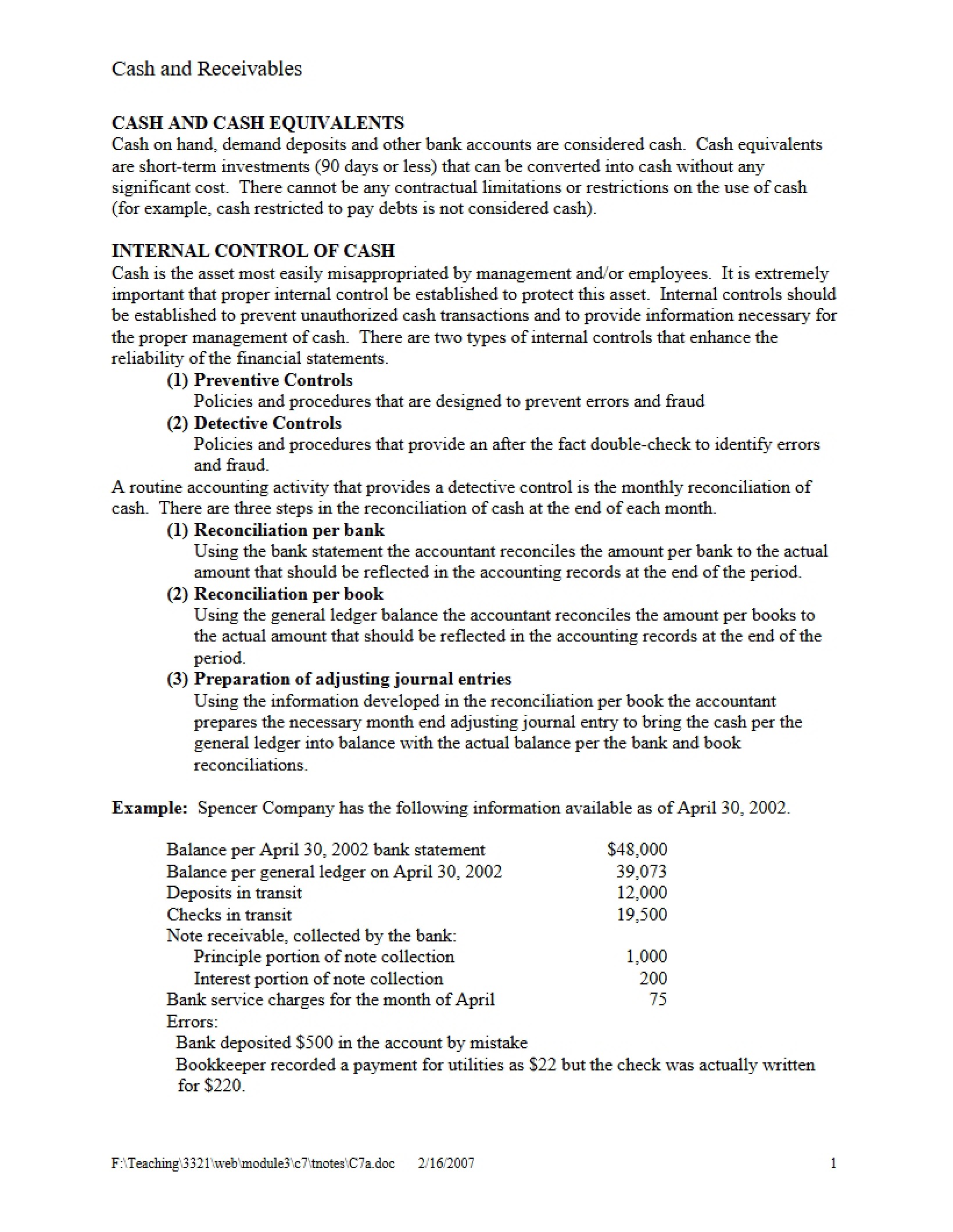 Receivables and Cash