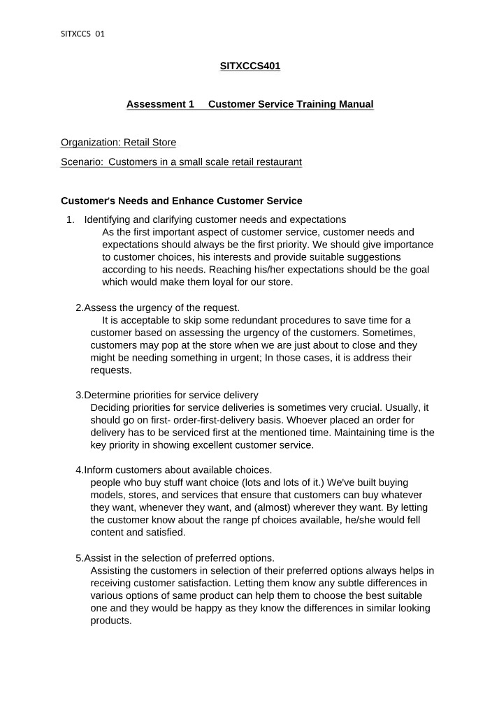 Meeting Needs and Expectations - Enhancing Customer Service