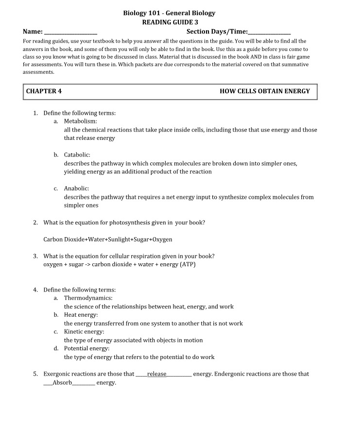 BIOL 101 Reading Guide 3