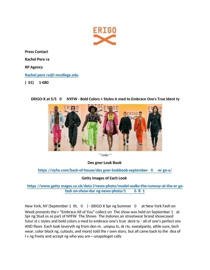 ERIGO-X Press Release - Spring-Summer 2023 NYFW
