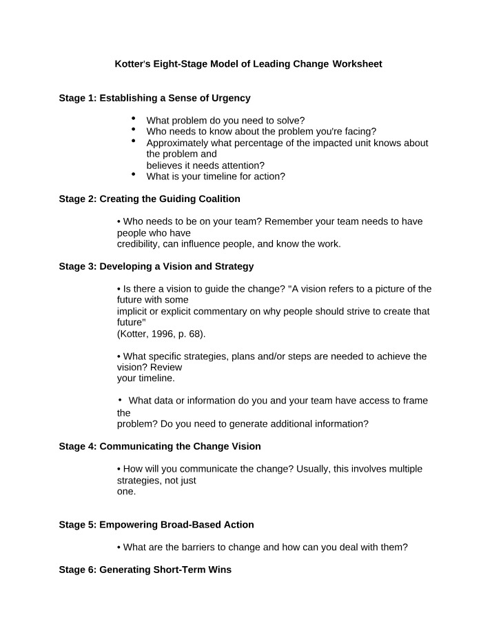 Worksheet on Kotter