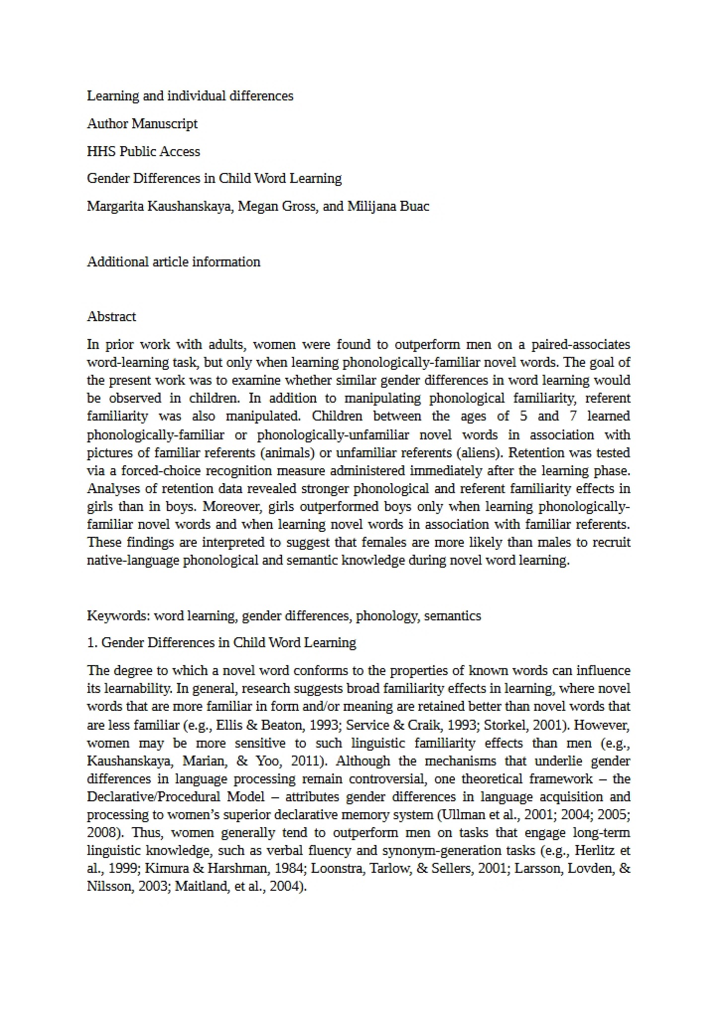 Individual Differences and Learning
