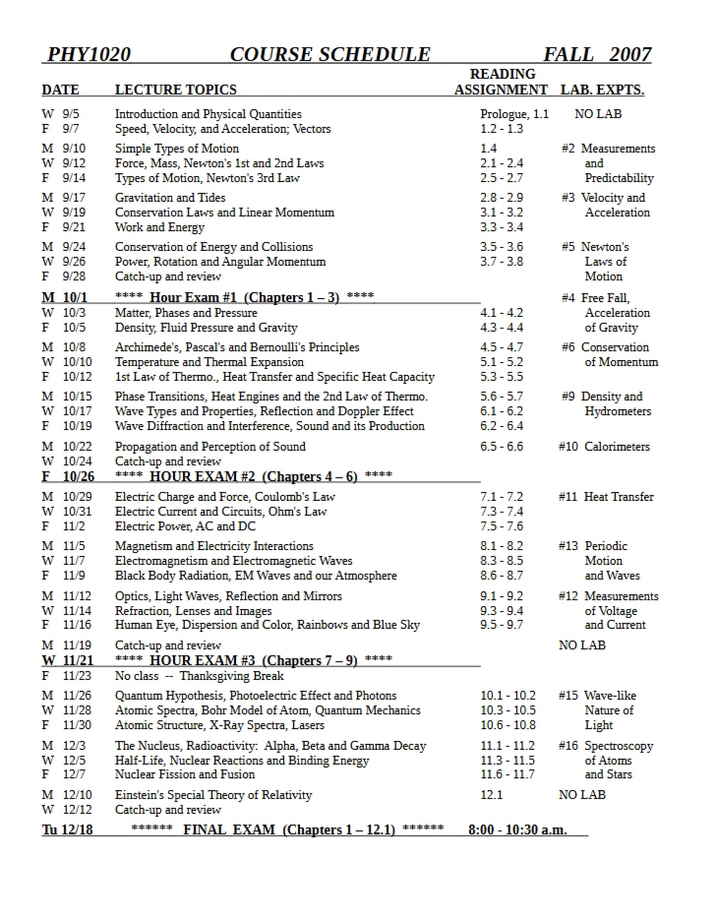 Class Outline