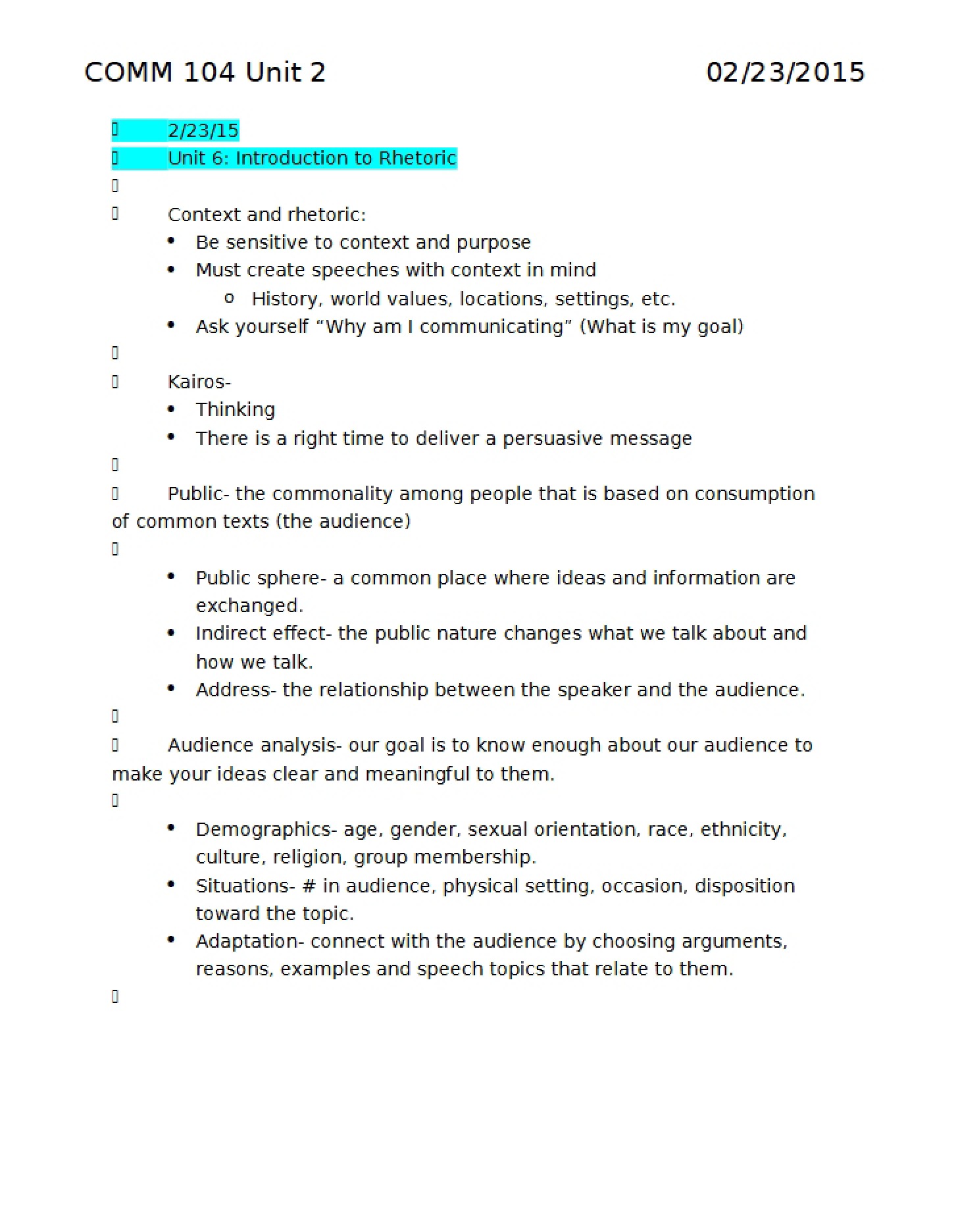 Notes for Comm 104