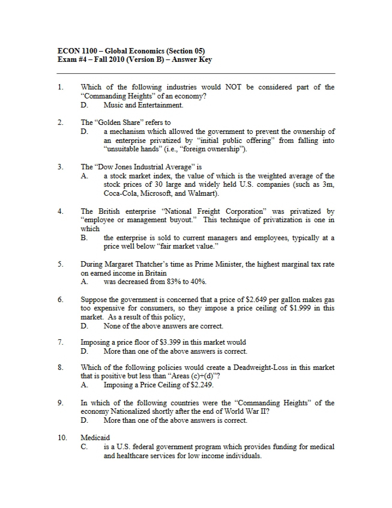 Fourth Test on Global Economic Principles