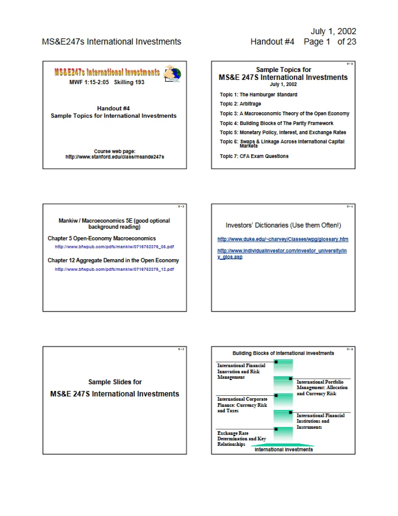 Study Notes for International Investments
