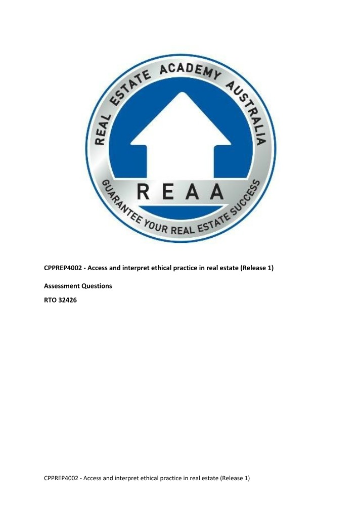 Ethical Practice in Real Estate - CPPREP4002