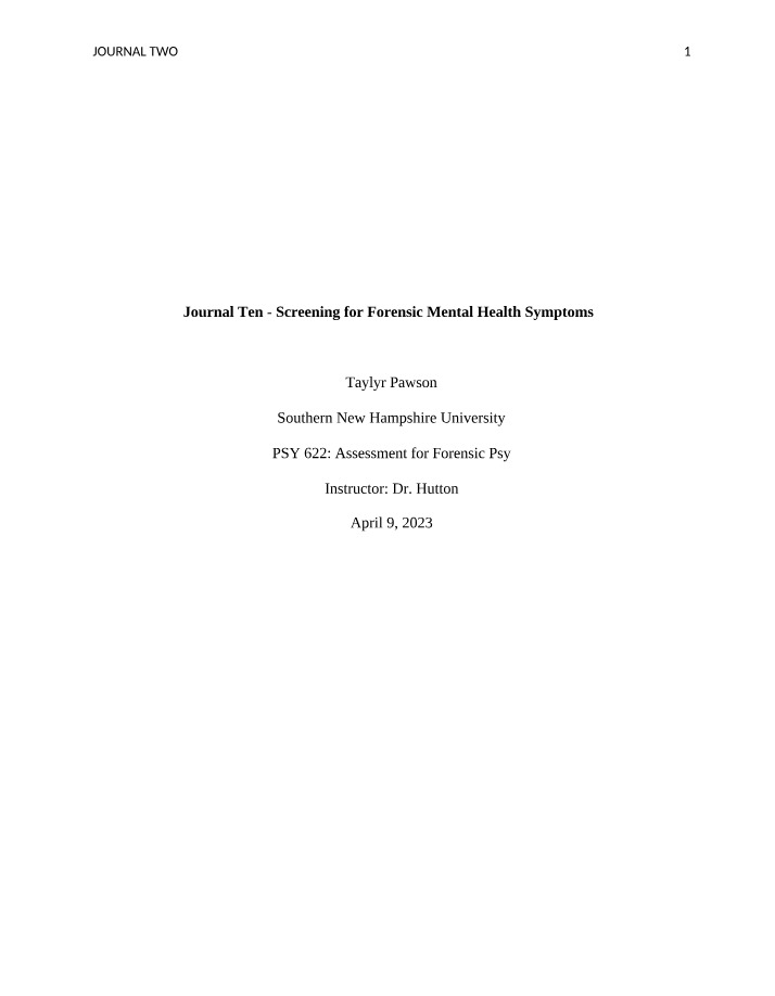 Case Study - Screening for Forensic Mental Health Symptoms