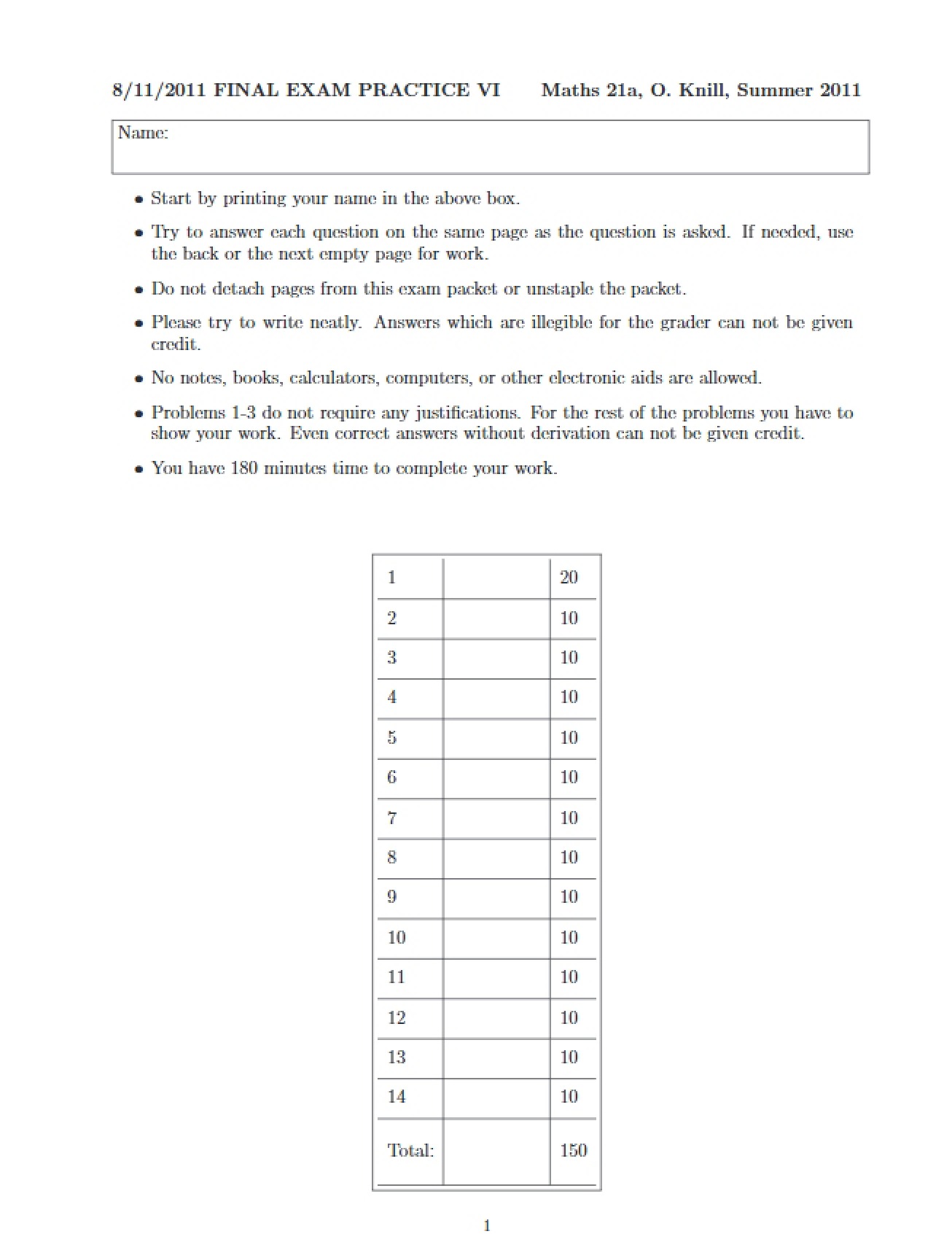 Sixth Practice Final Exam