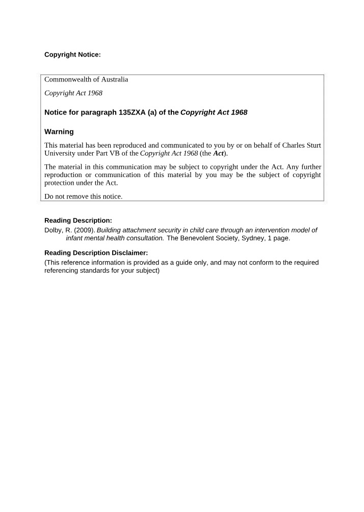 Infant Mental Health - Building Attachment Security in Child Care