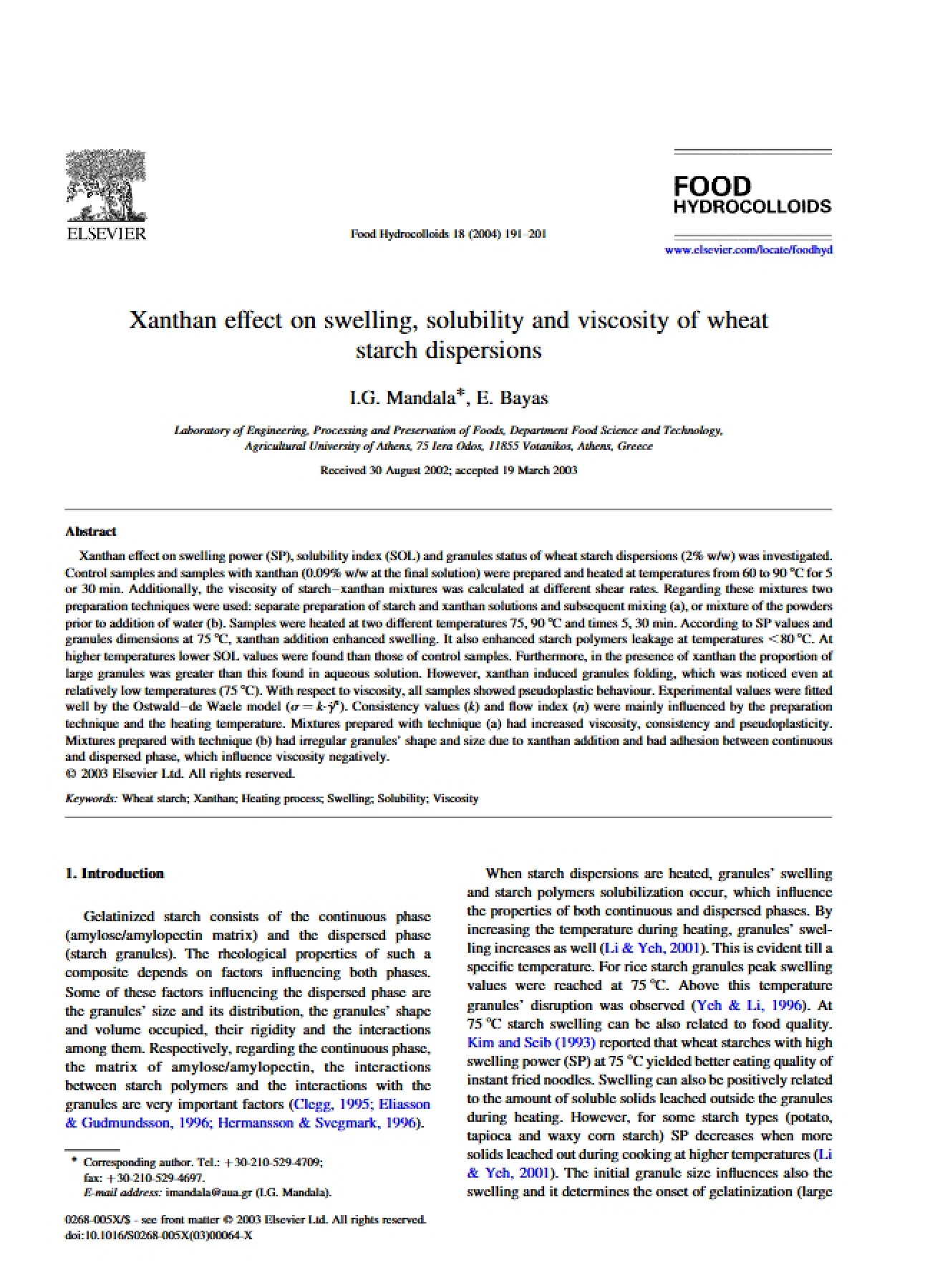 Swelling Effects of Xanthan