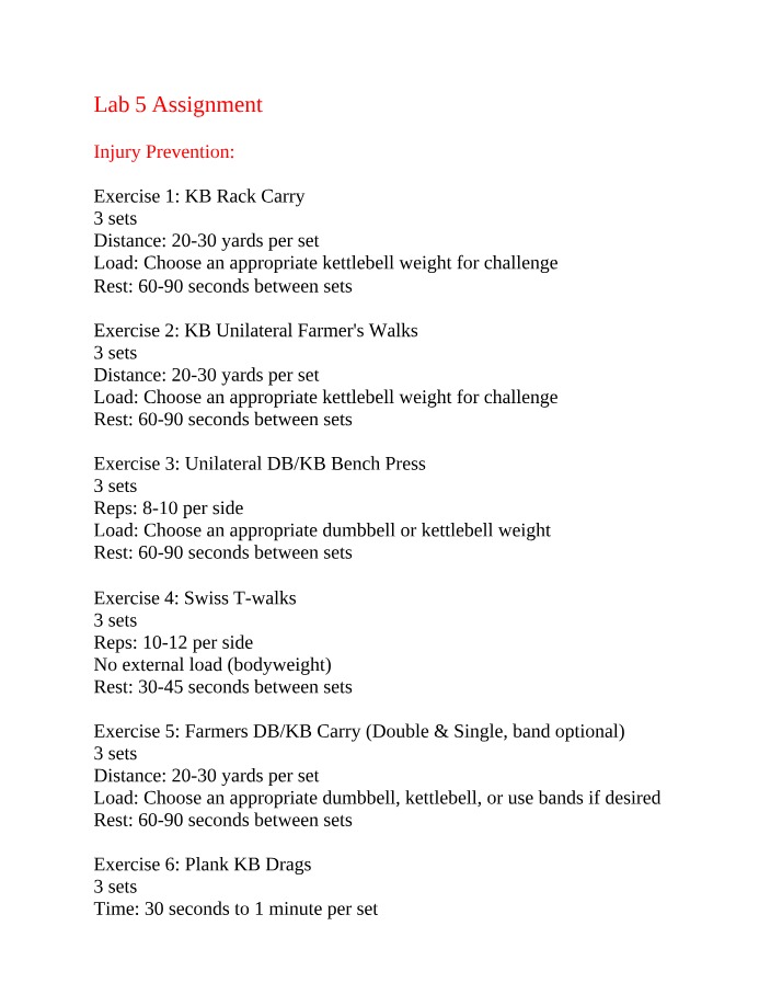 Lab Assignment - Core Training for Injury Prevention