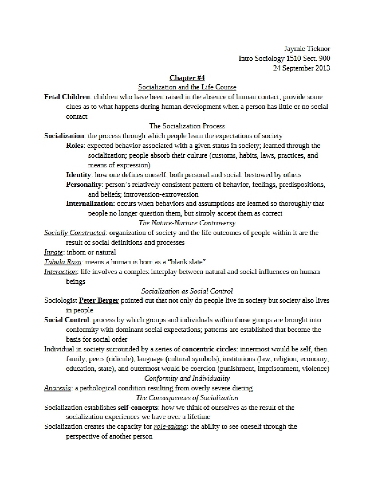 Sociology Chapter 4