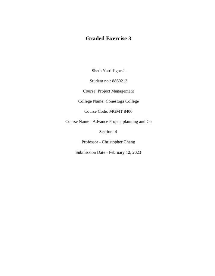 Advanced Project Planning - Graded Exercise 3