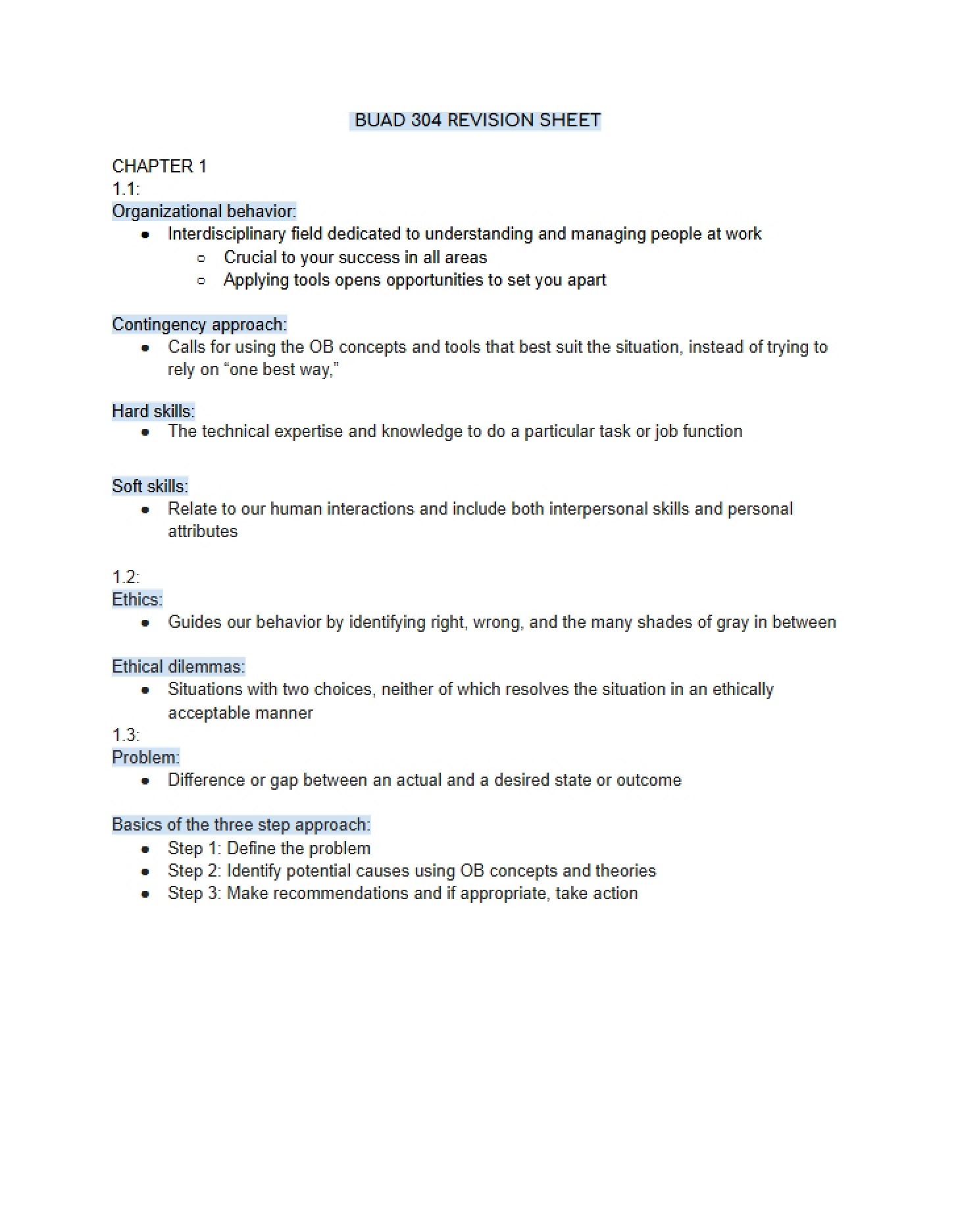 Revision Sheet BUAD 304