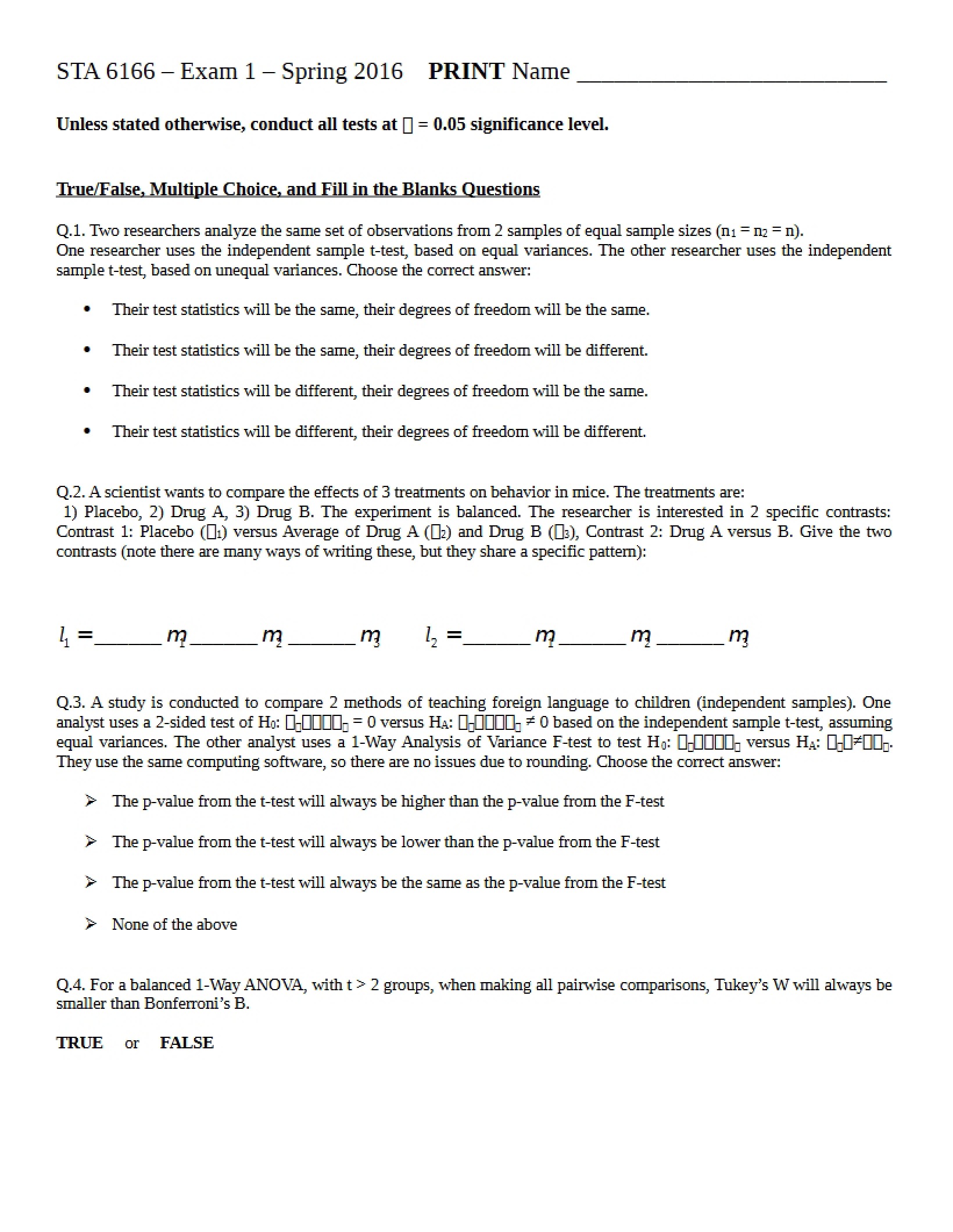 First Exam Spring 2016