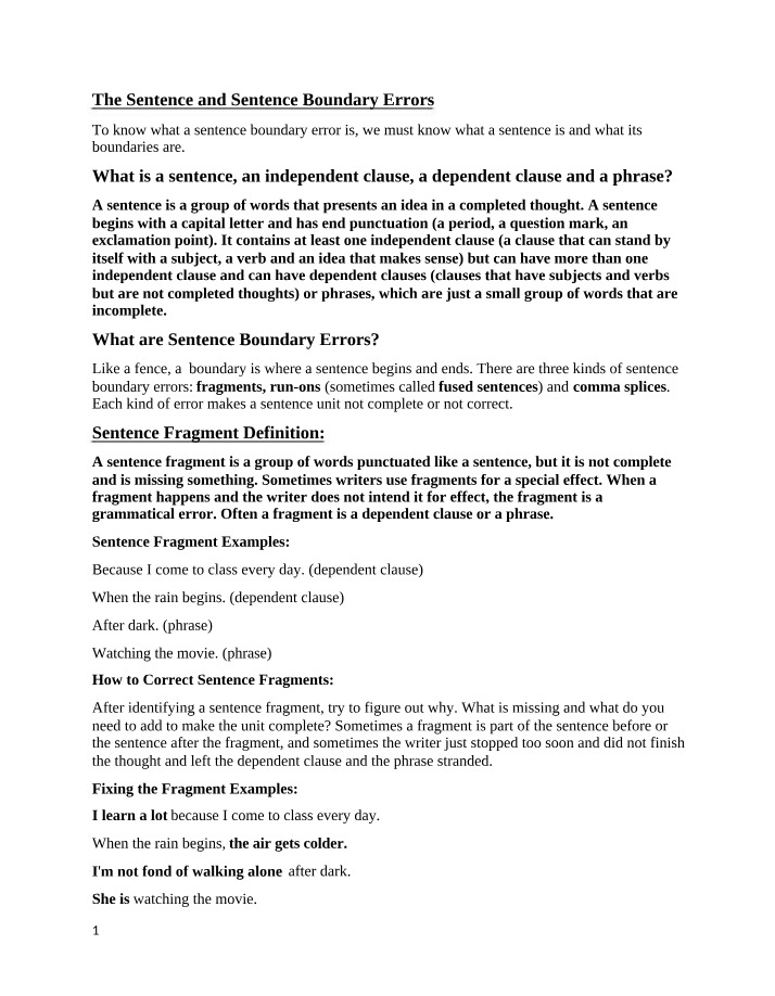 Sentence Boundary Errors and The Sentence