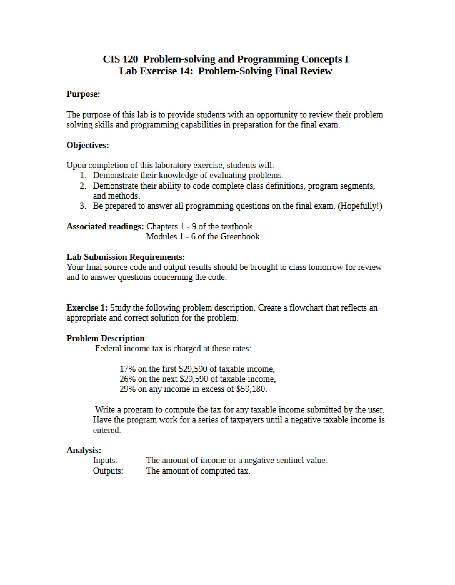 Final Review of Problem-Solving (Lab 14)